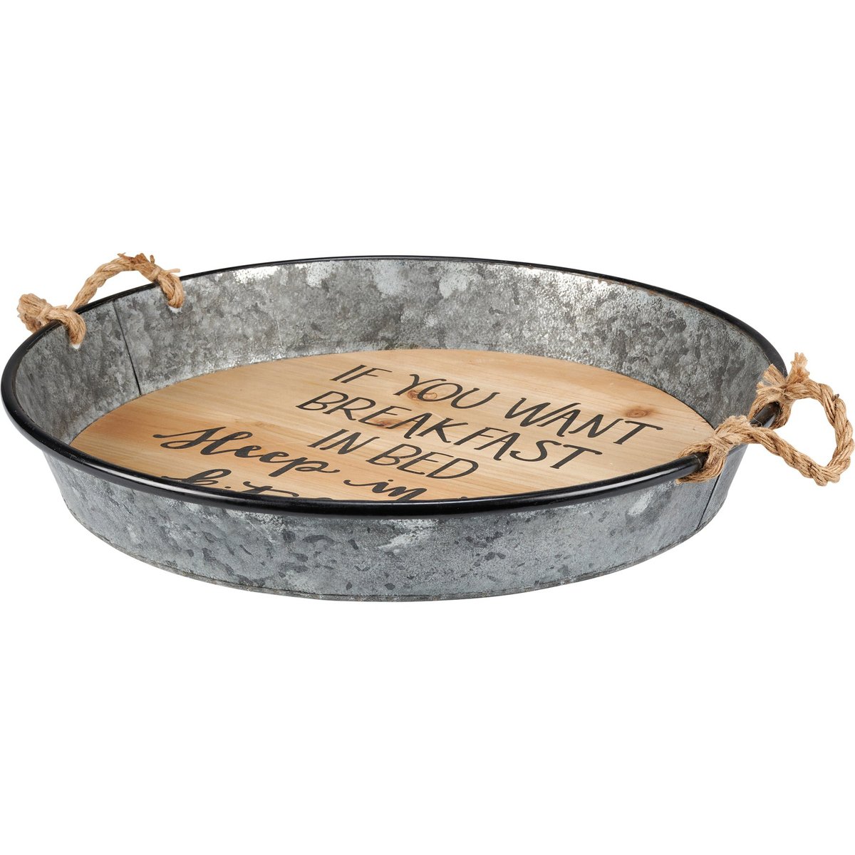 Funny 'Breakfast in Bed, Sleep in Kitchen' Galvanized Metal Wood Serving Tray