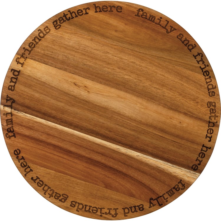 Rustic Wood Metal Lazy Susan: 'Family And Friends Gather Here' Sentiment