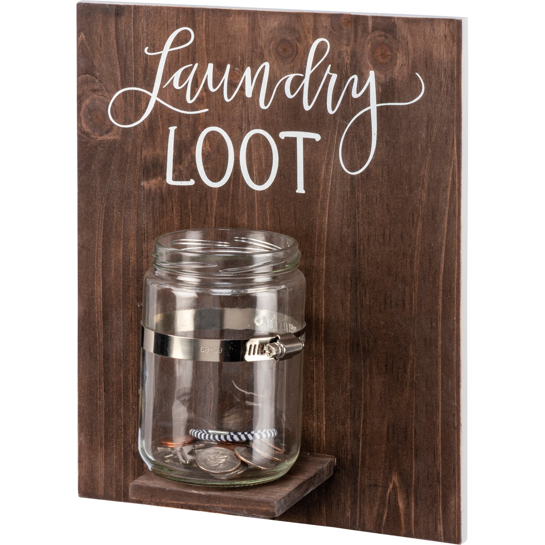 Charming Rustic 'Laundry Loot' Wall Decor with Glass Jar for Loose Change