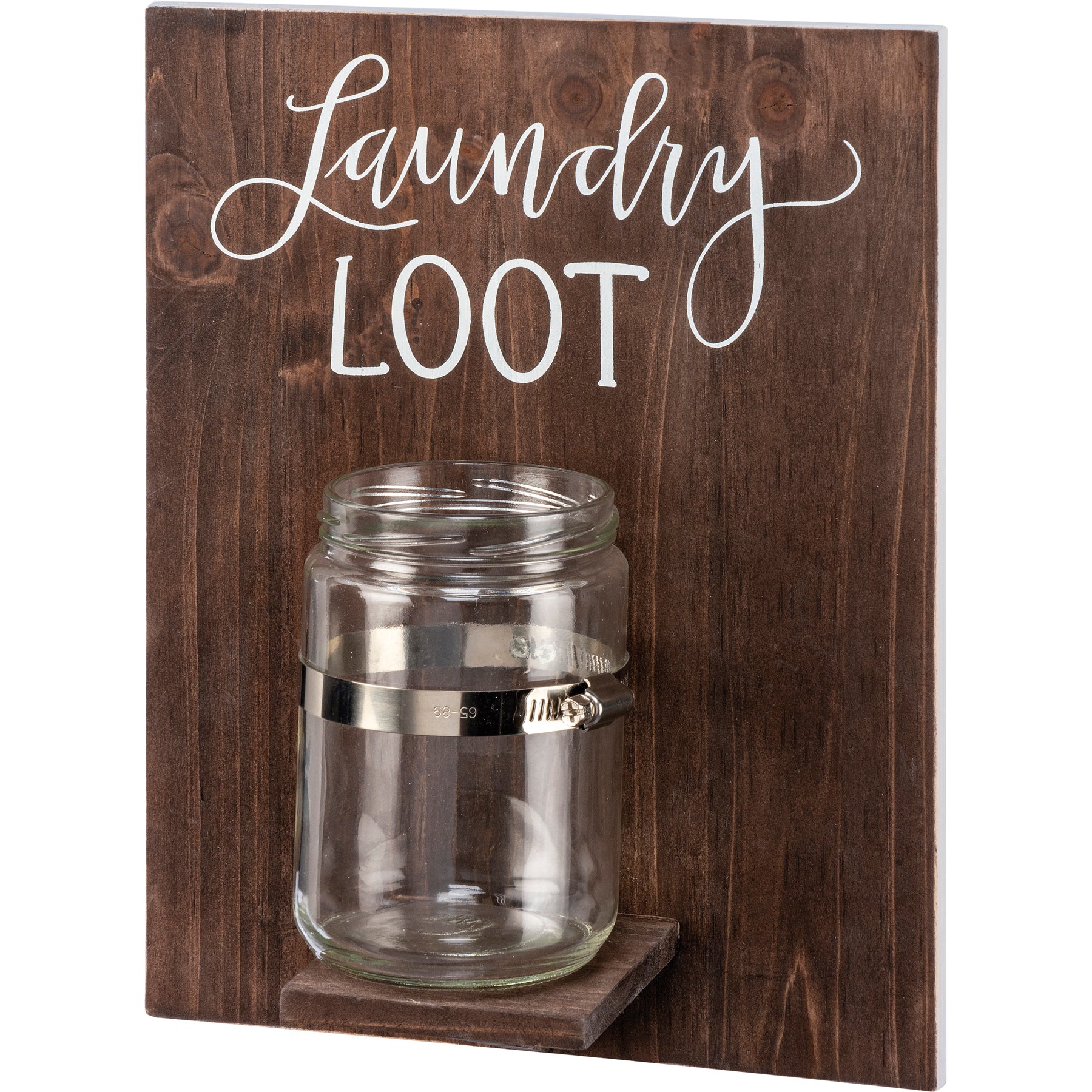Charming Rustic 'Laundry Loot' Wall Decor with Glass Jar for Loose Change
