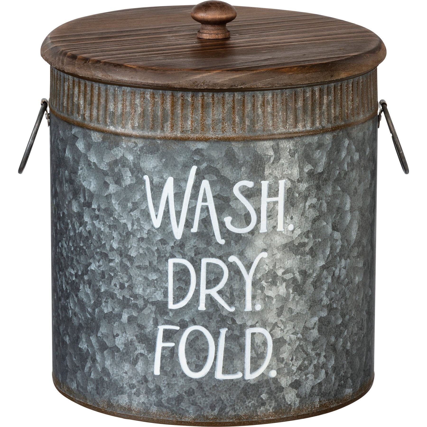 Deluxe Galvanized Metal Laundry Service Bin Set with Wooden Lids & Handles