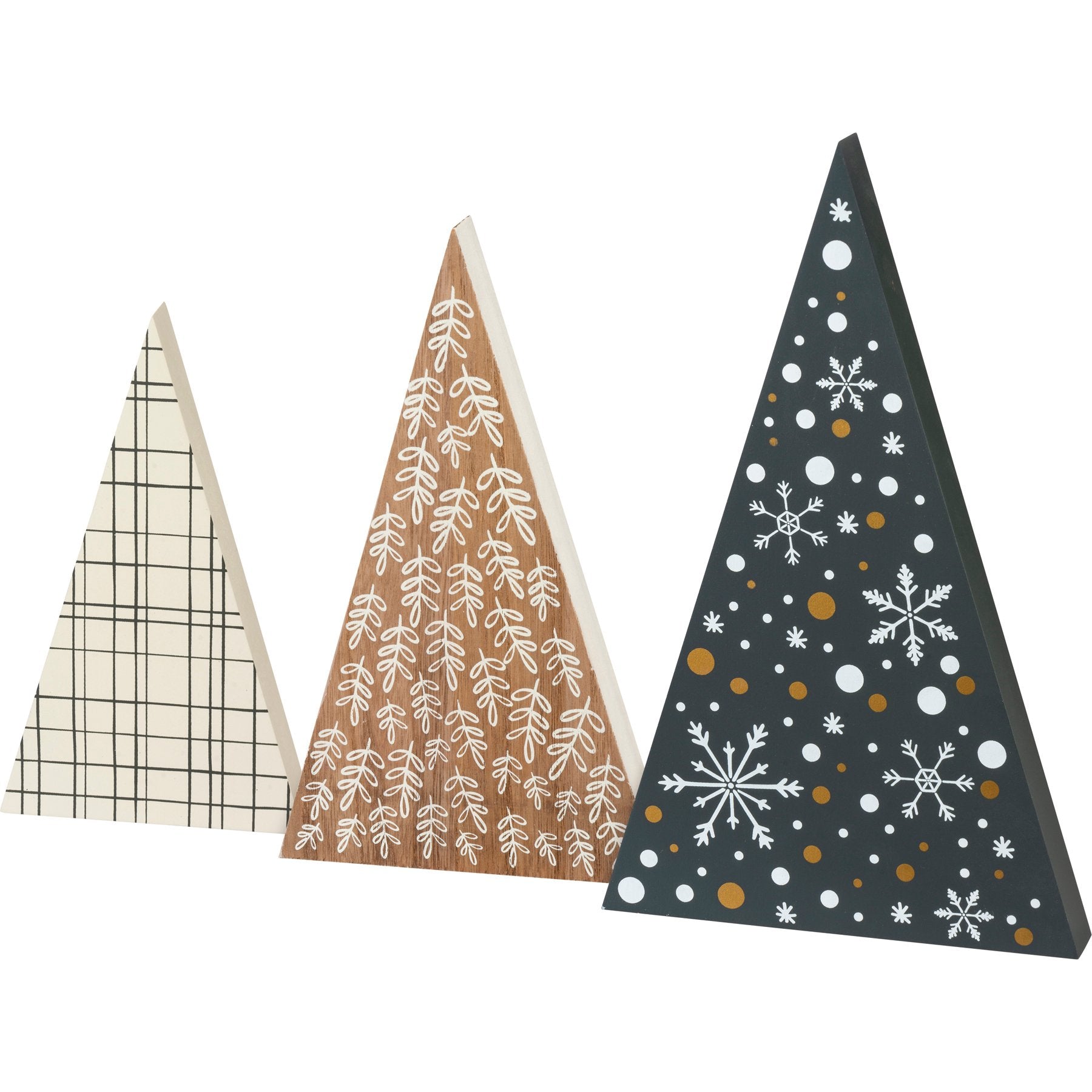 Festive Wooden Christmas Tree Sitter Set - Holiday Decor Accent, 3-Piece Chunky Design