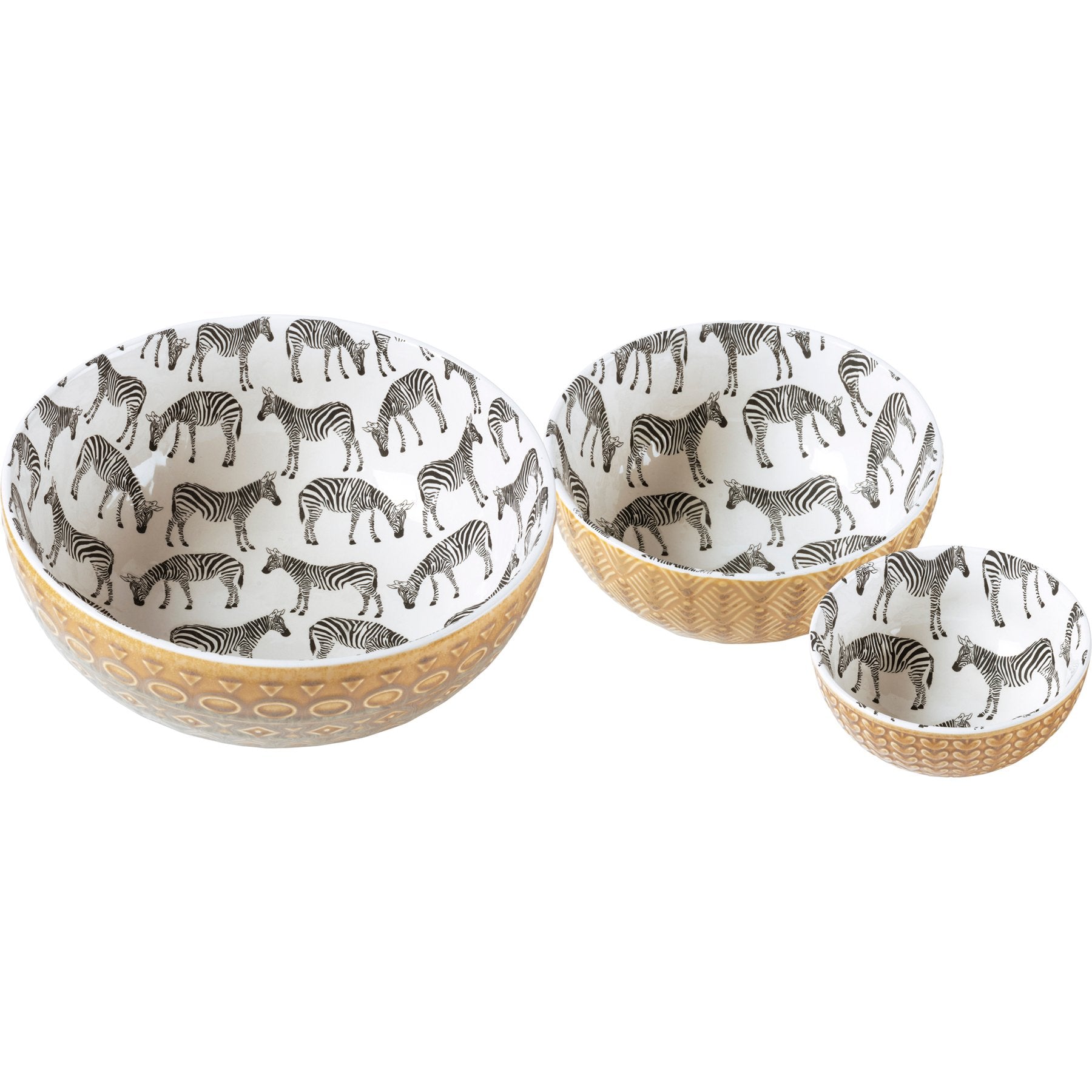 Chic Zebra Print Stoneware Serving Bowl Set - Artisanal Collection, 3-Piece