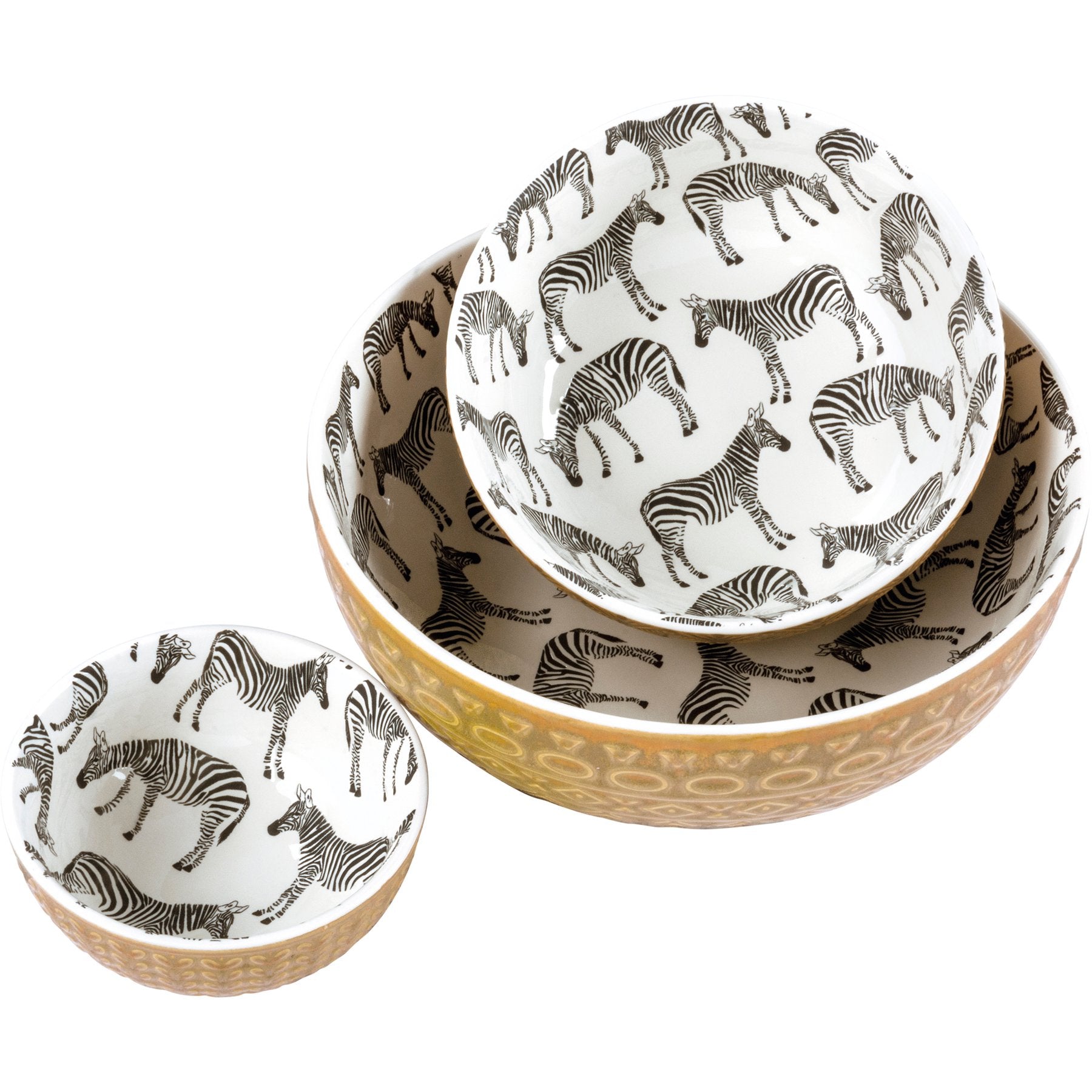 Chic Zebra Print Stoneware Serving Bowl Set - Artisanal Collection, 3-Piece