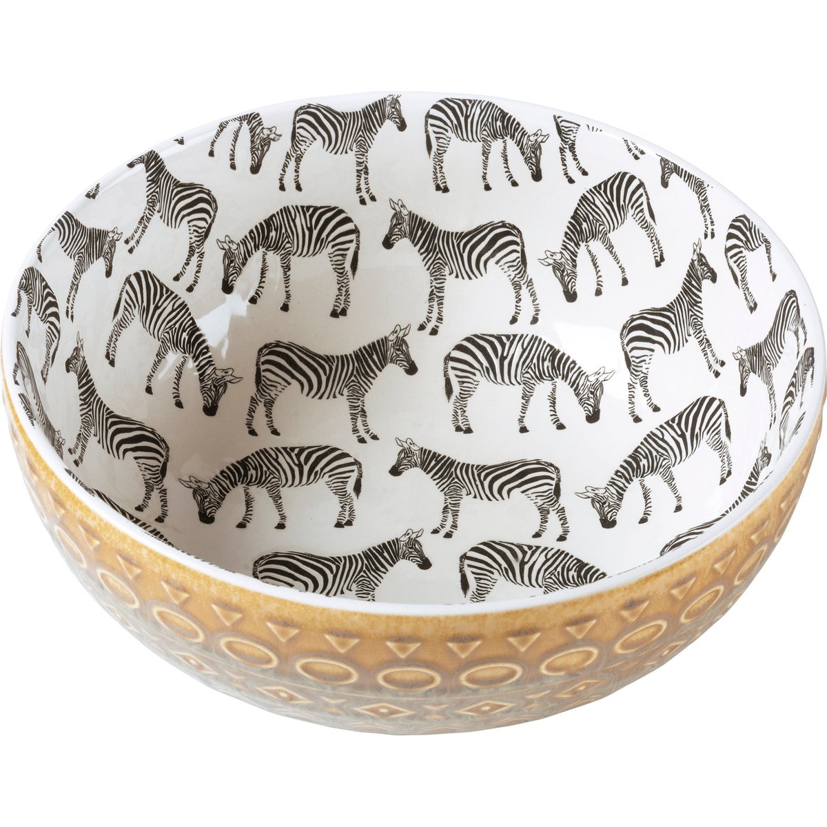 Chic Zebra Print Stoneware Serving Bowl Set - Artisanal Collection, 3-Piece