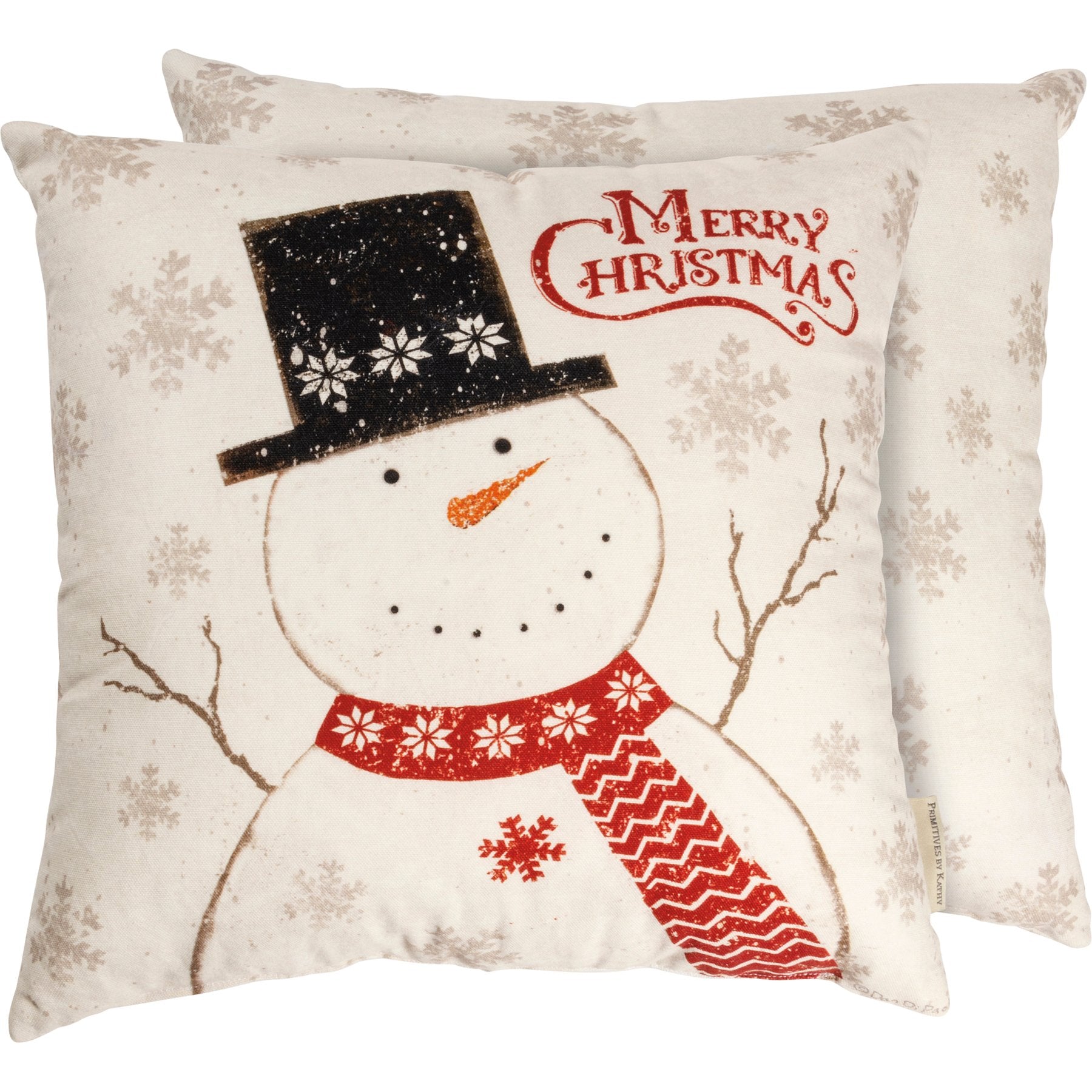 Festive Nordic Snowman Merry Christmas Decorative Pillow, 16x16 Inch Cotton