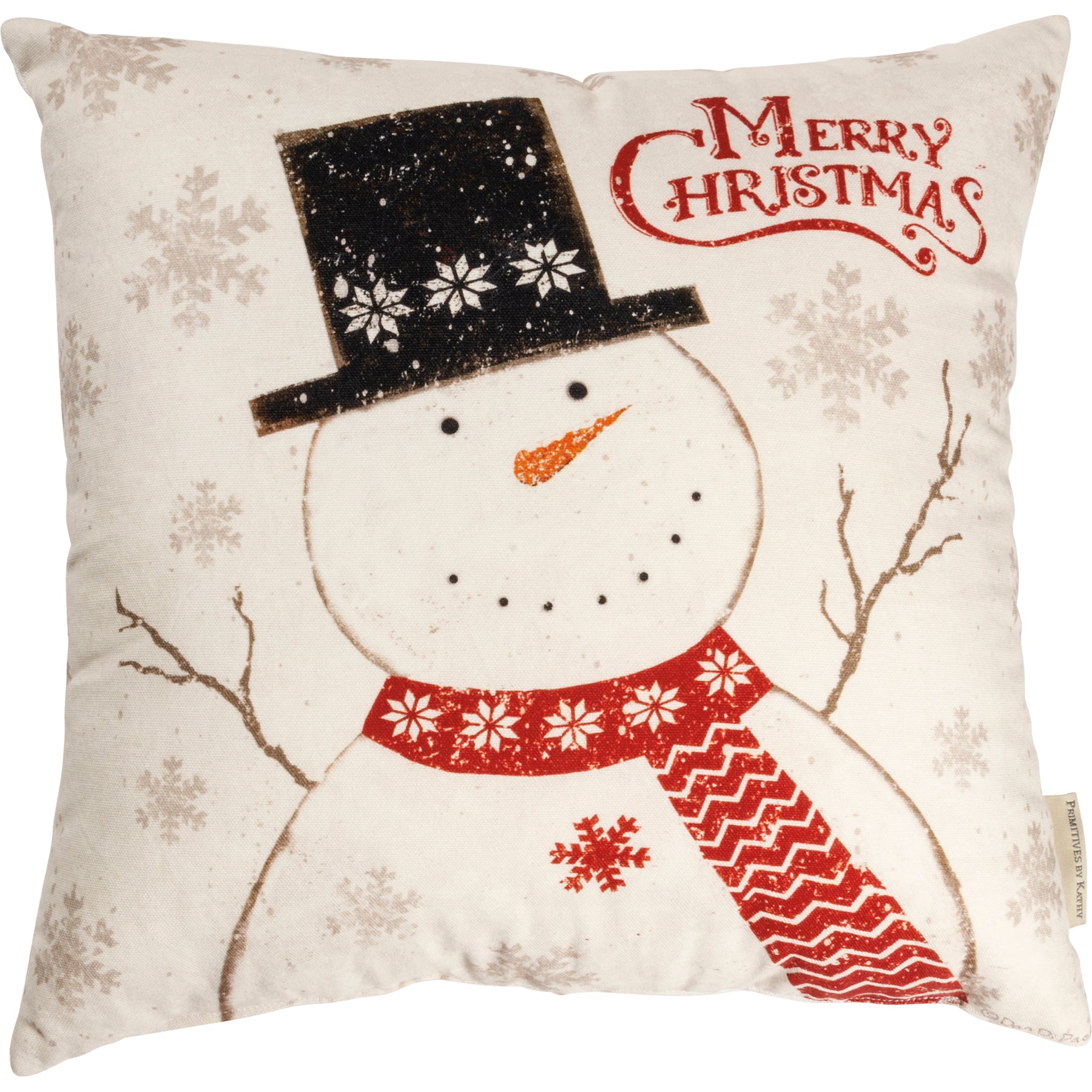 Festive Nordic Snowman Merry Christmas Decorative Pillow, 16x16 Inch Cotton