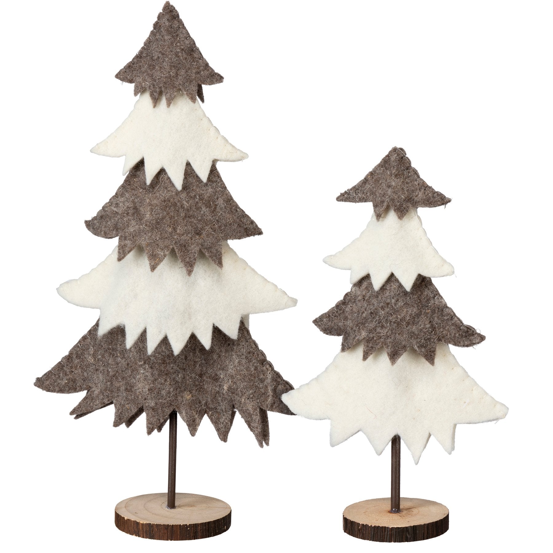 Charming Black & White Tiered Felt Decorative Tree Set with Wooden Bases