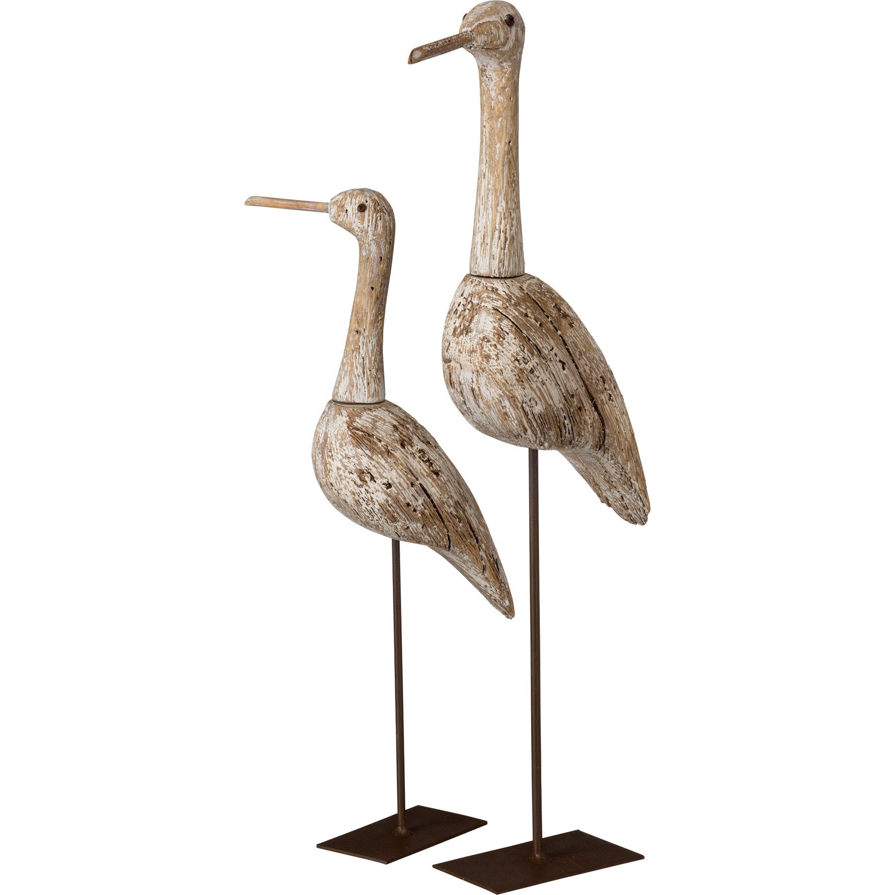 Distressed Wood Heron Sitter Set: Rustic Coastal Bird Figurines for Home Decor