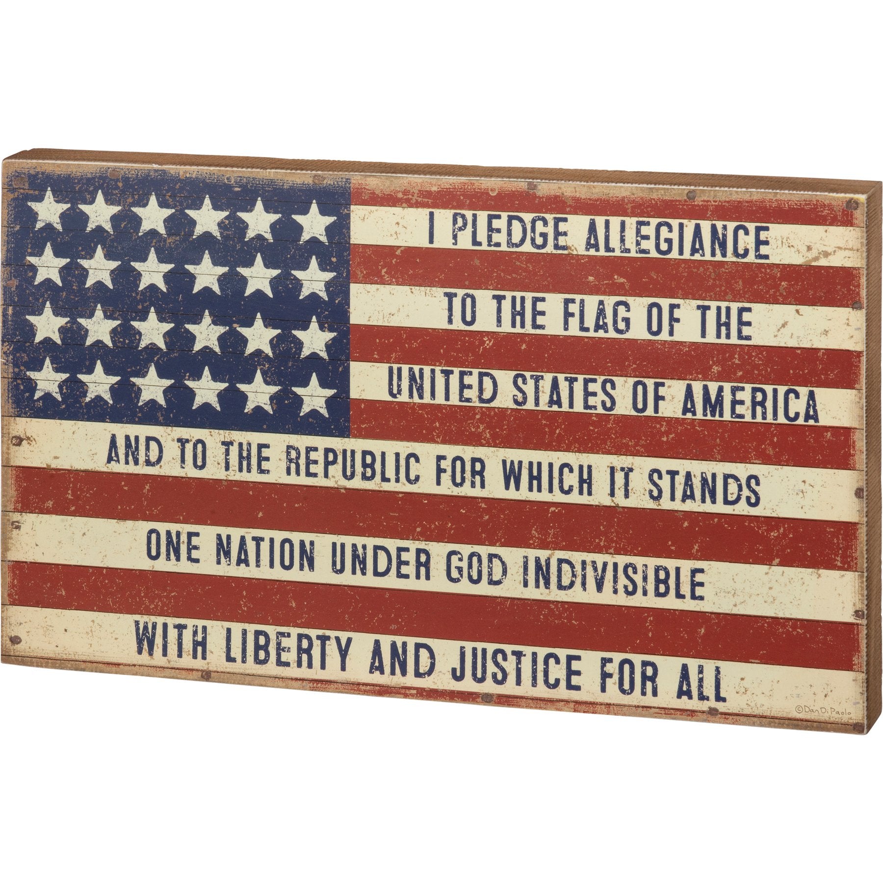 Rustic Patriotic American Flag Wood Box Sign - Pledge Allegiance Home Decor