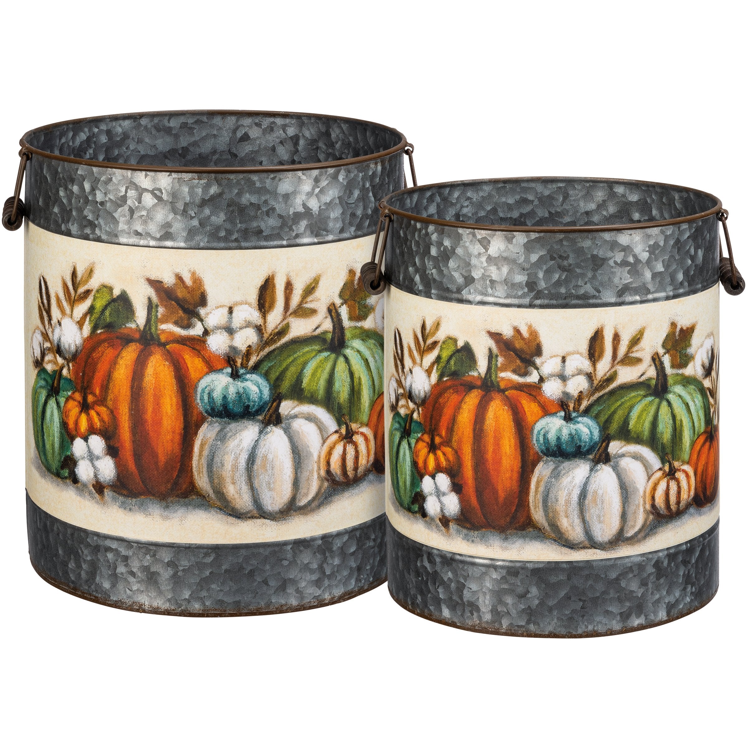 Charming Galvanized Pumpkin Bucket Set for Rustic Fall Harvest Decor
