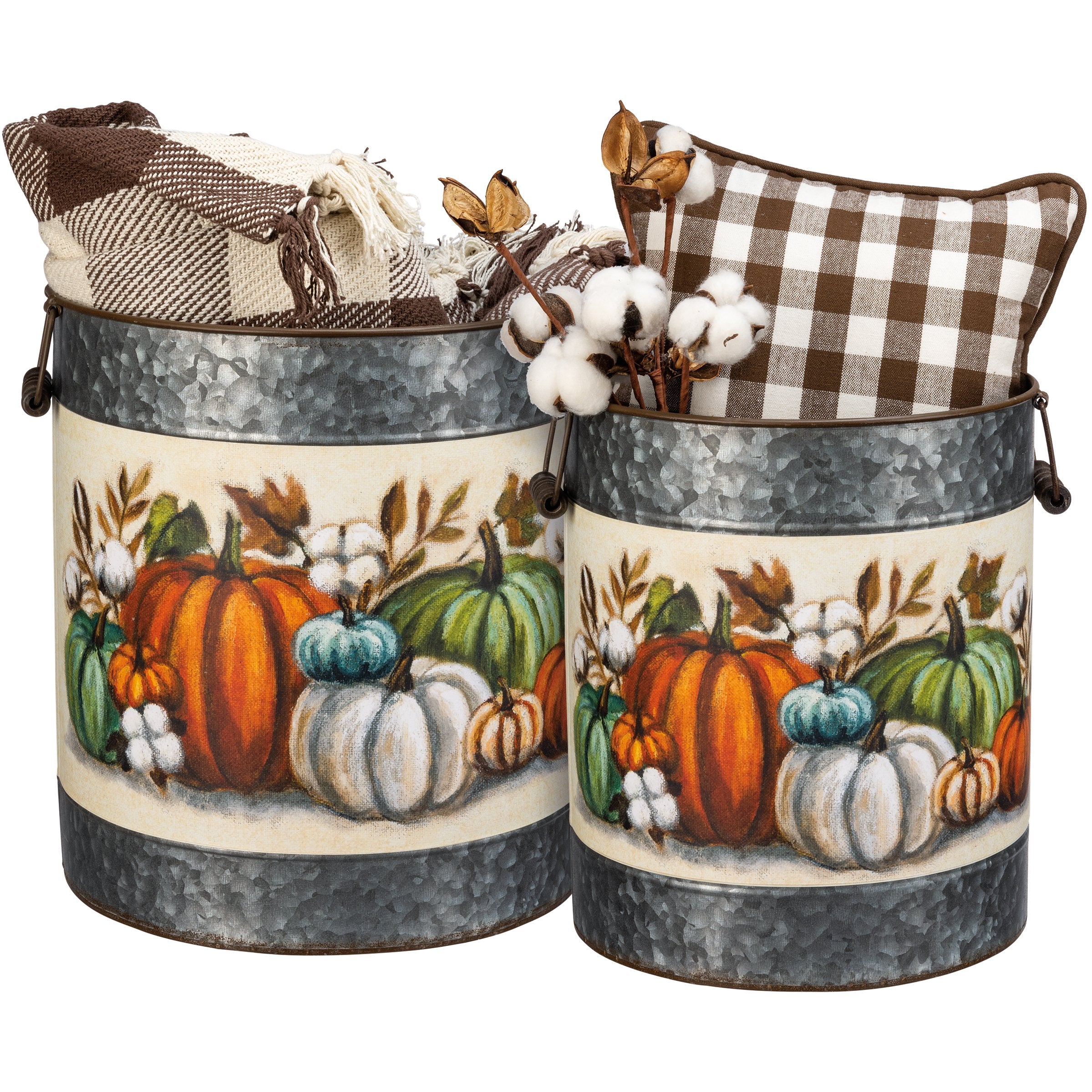 Charming Galvanized Pumpkin Bucket Set for Rustic Fall Harvest Decor