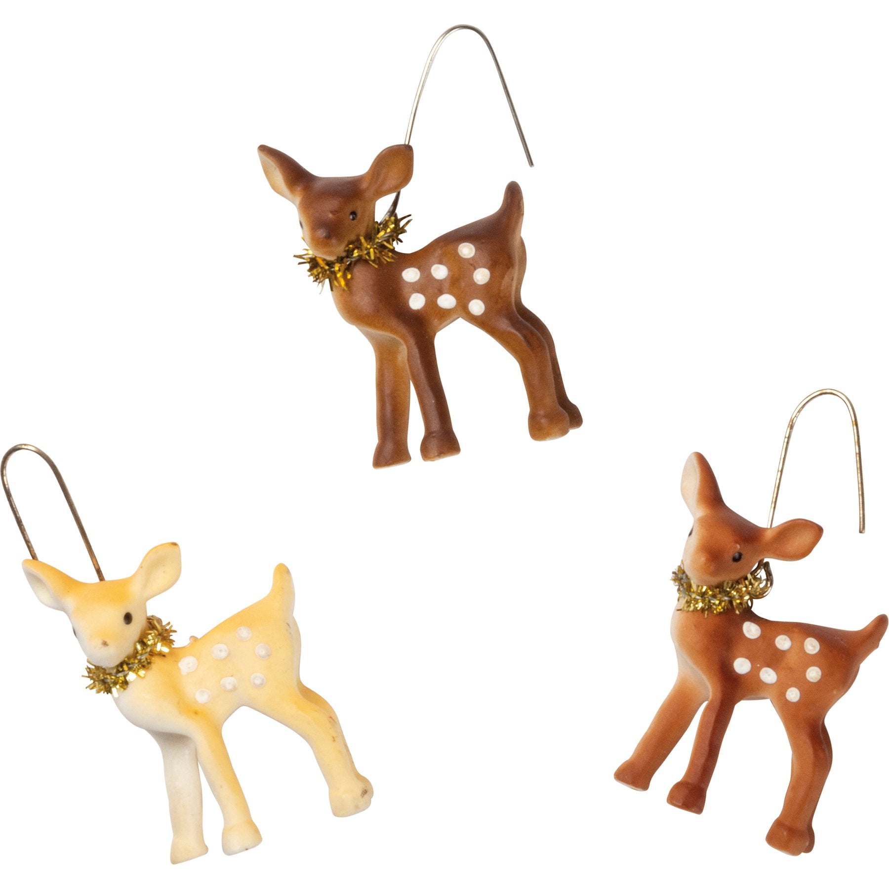 Adorable Fawn Christmas Ornaments Set of 6 with Tinsel Collars & Hooks