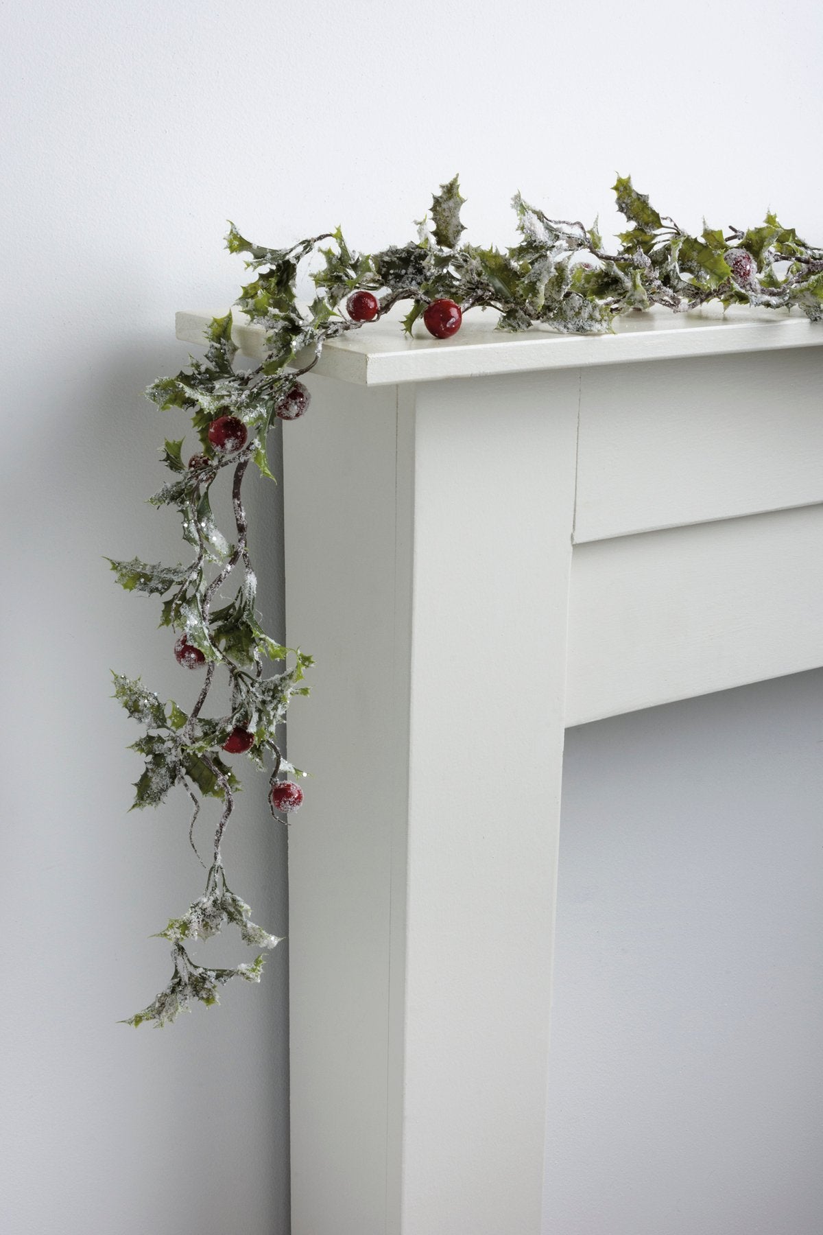 Festive 66-Inch Holly Garland with Snowy Mica Berries for Christmas Decor