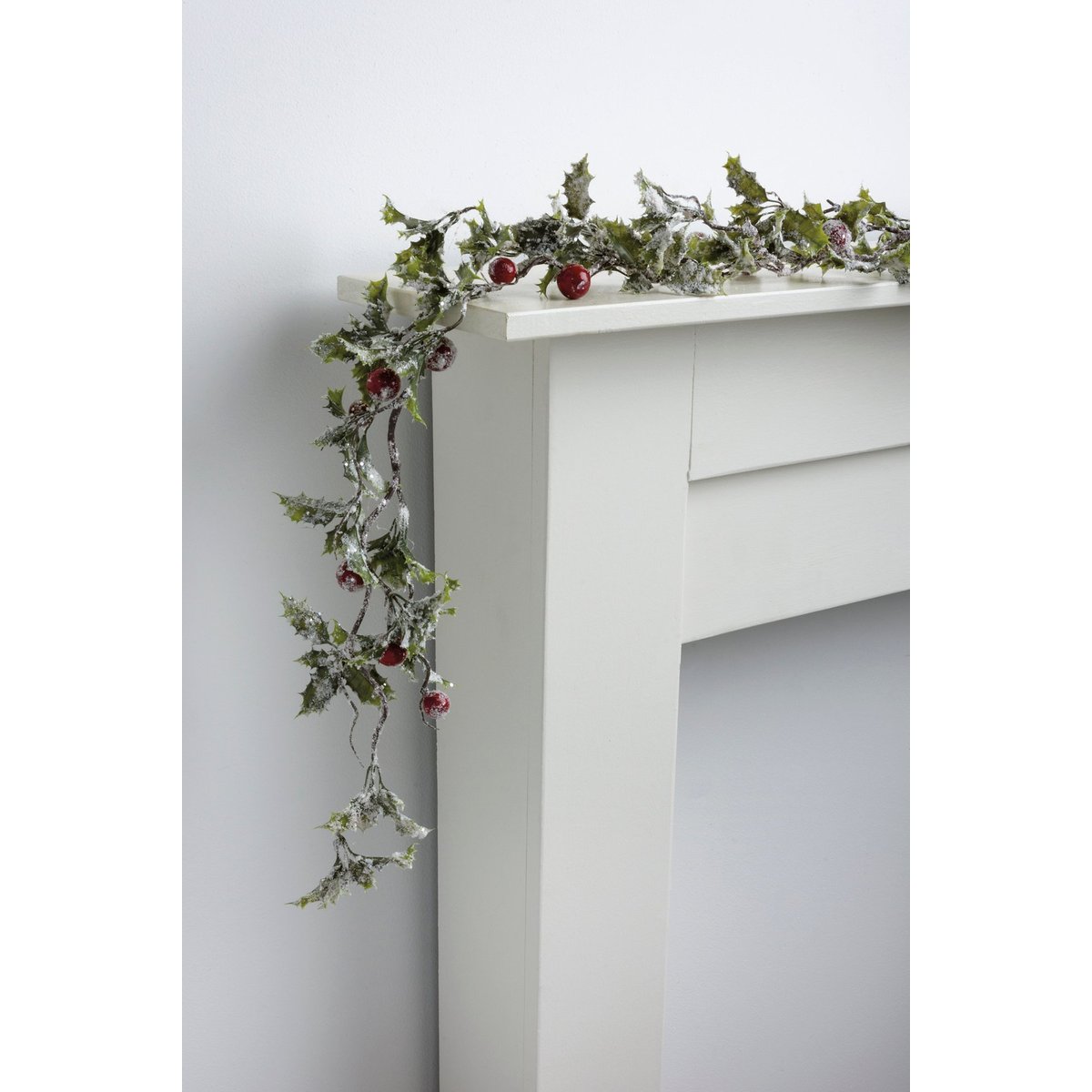 Sparkling Holly Berry Christmas Garland with Snowy Mica Coating, 66-inch Festive Decor