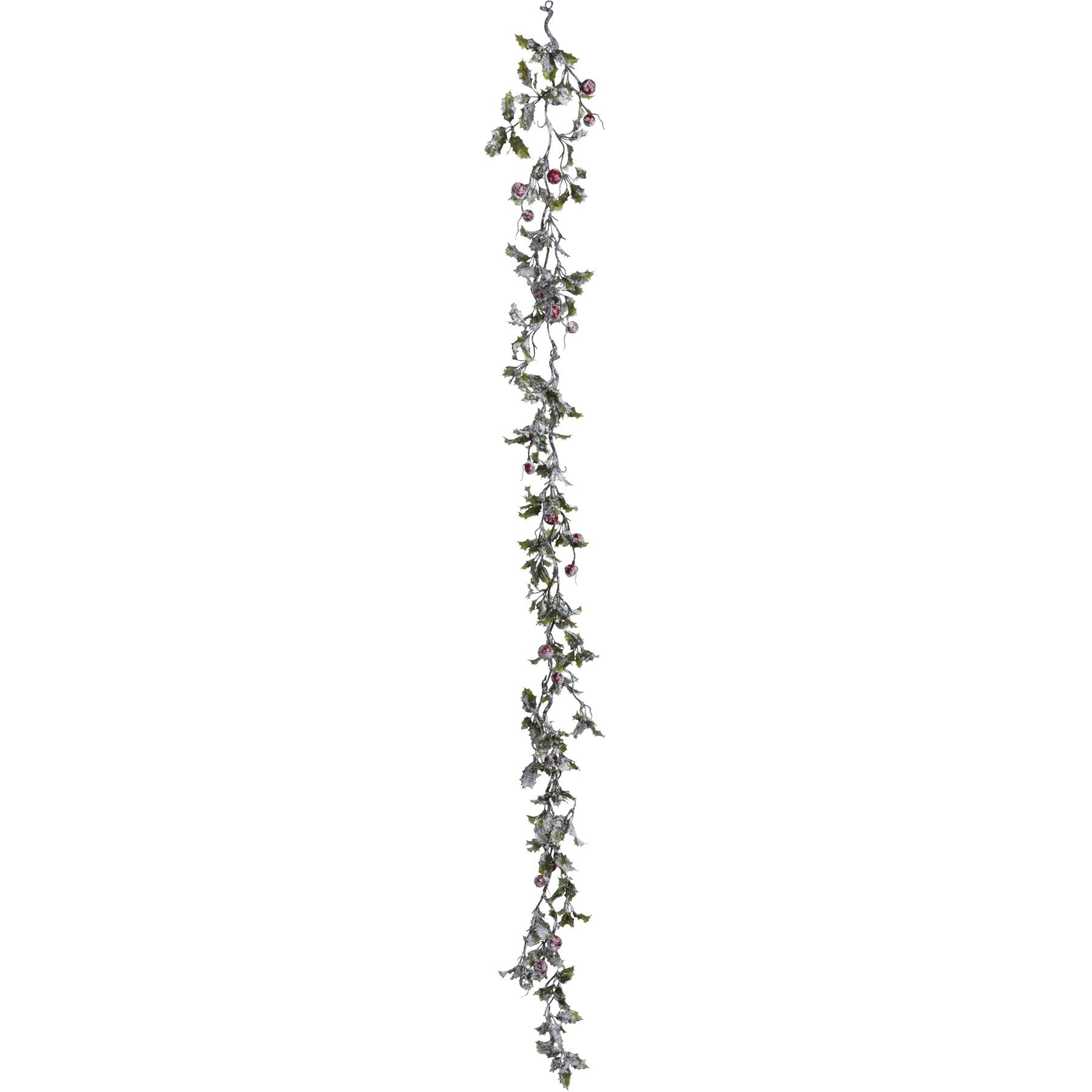 Sparkling Holly Berry Christmas Garland with Snowy Mica Coating, 66-inch Festive Decor