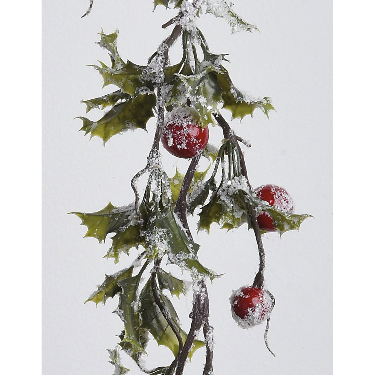 Sparkling Holly Berry Christmas Garland with Snowy Mica Coating, 66-inch Festive Decor
