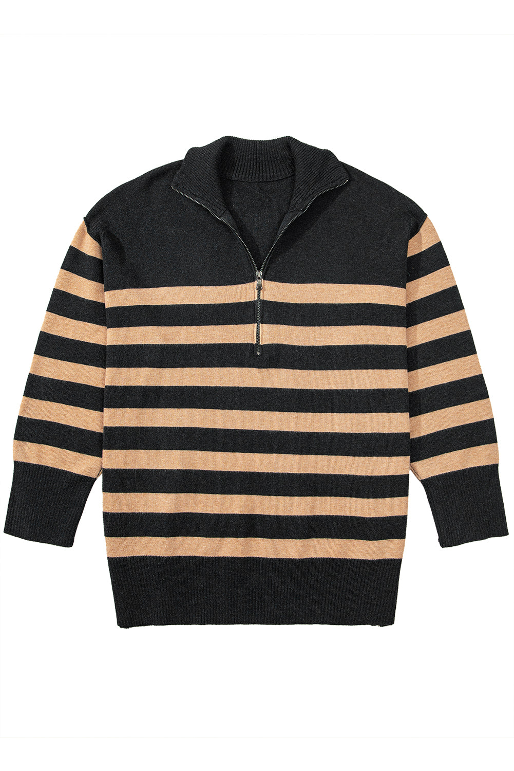 Green Striped Collared Quarter Zip Oversized Sweater