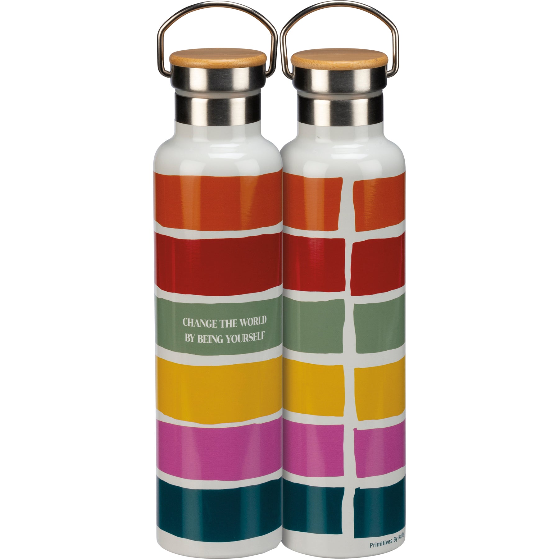 Inspiring Rainbow Stainless Steel Insulated Water Bottle with Bamboo Lid, 25 Oz