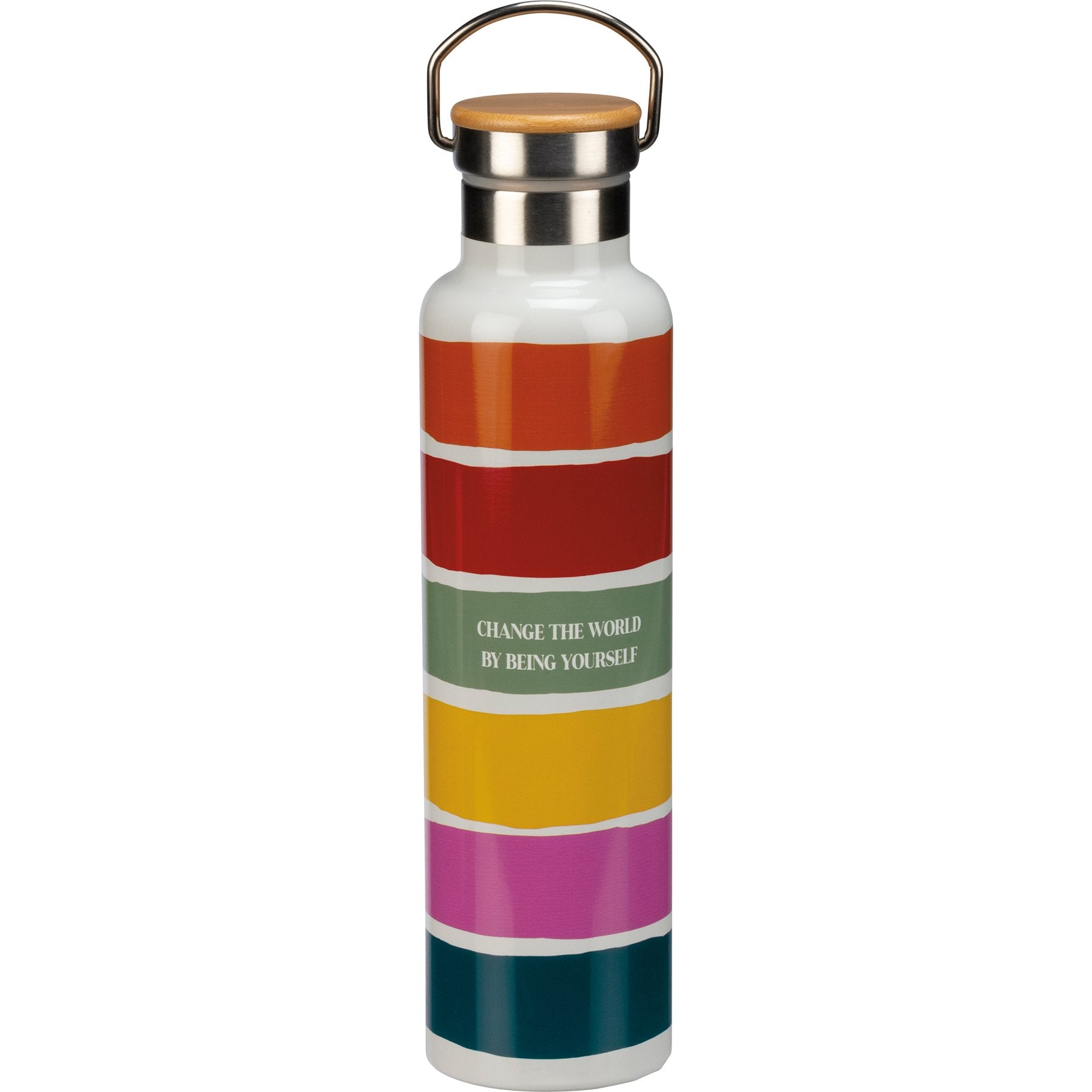 Inspiring Rainbow Stainless Steel Insulated Water Bottle with Bamboo Lid, 25 Oz