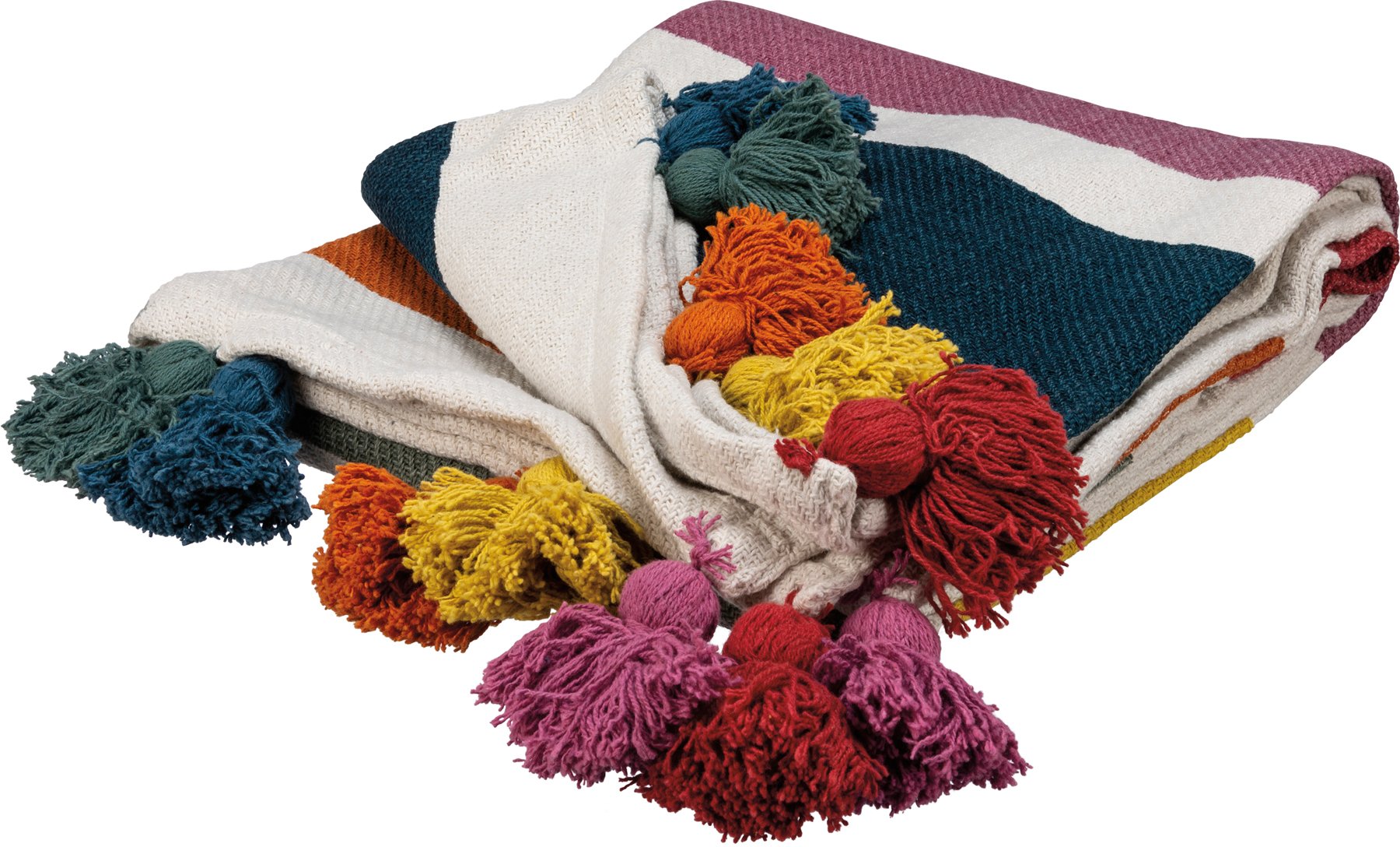 Vibrant Rainbow Stripe Cotton Throw Blanket with Tassels - Cozy Home Decor