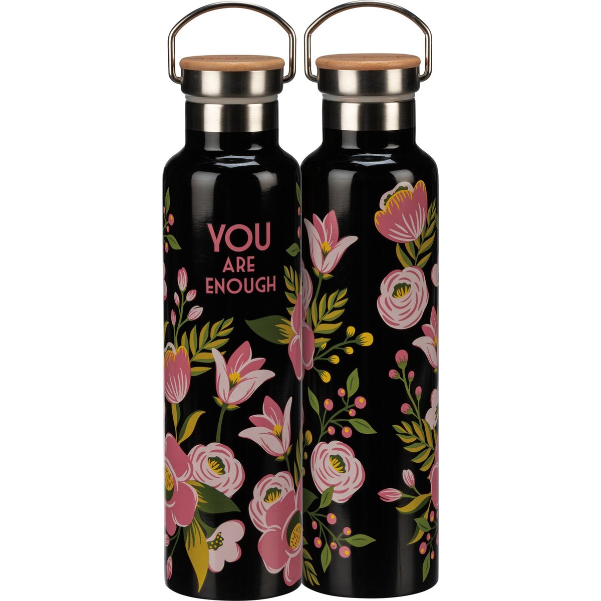 Empowering Floral Stainless Steel Insulated Bottle with Bamboo Lid, 25 Oz Capacity
