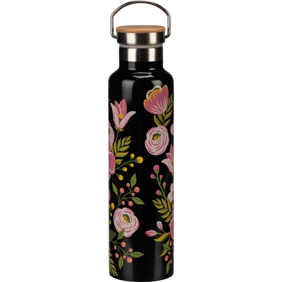 Empowering Floral Stainless Steel Insulated Bottle with Bamboo Lid, 25 Oz Capacity