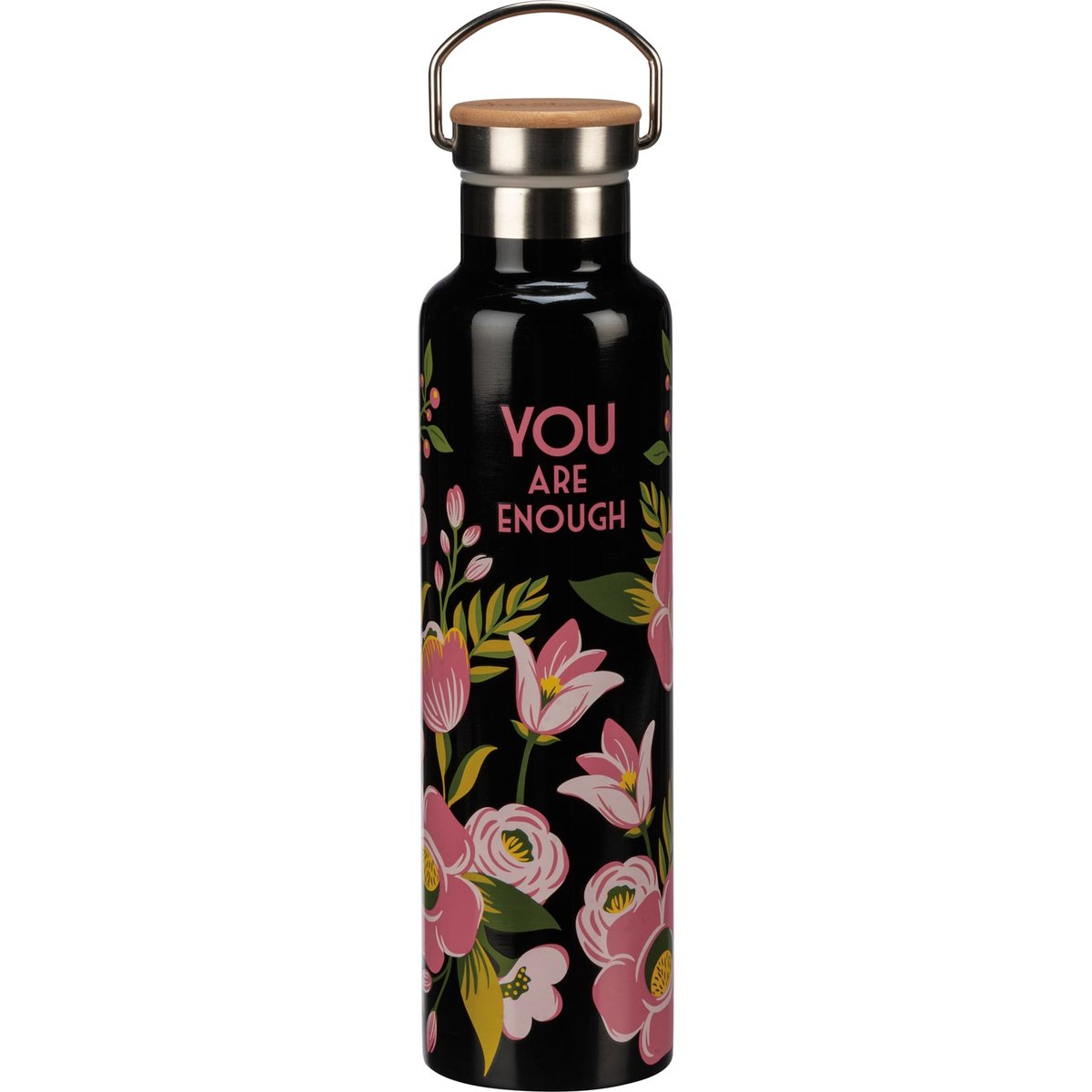 Empowering Floral Stainless Steel Insulated Bottle with Bamboo Lid, 25 Oz Capacity