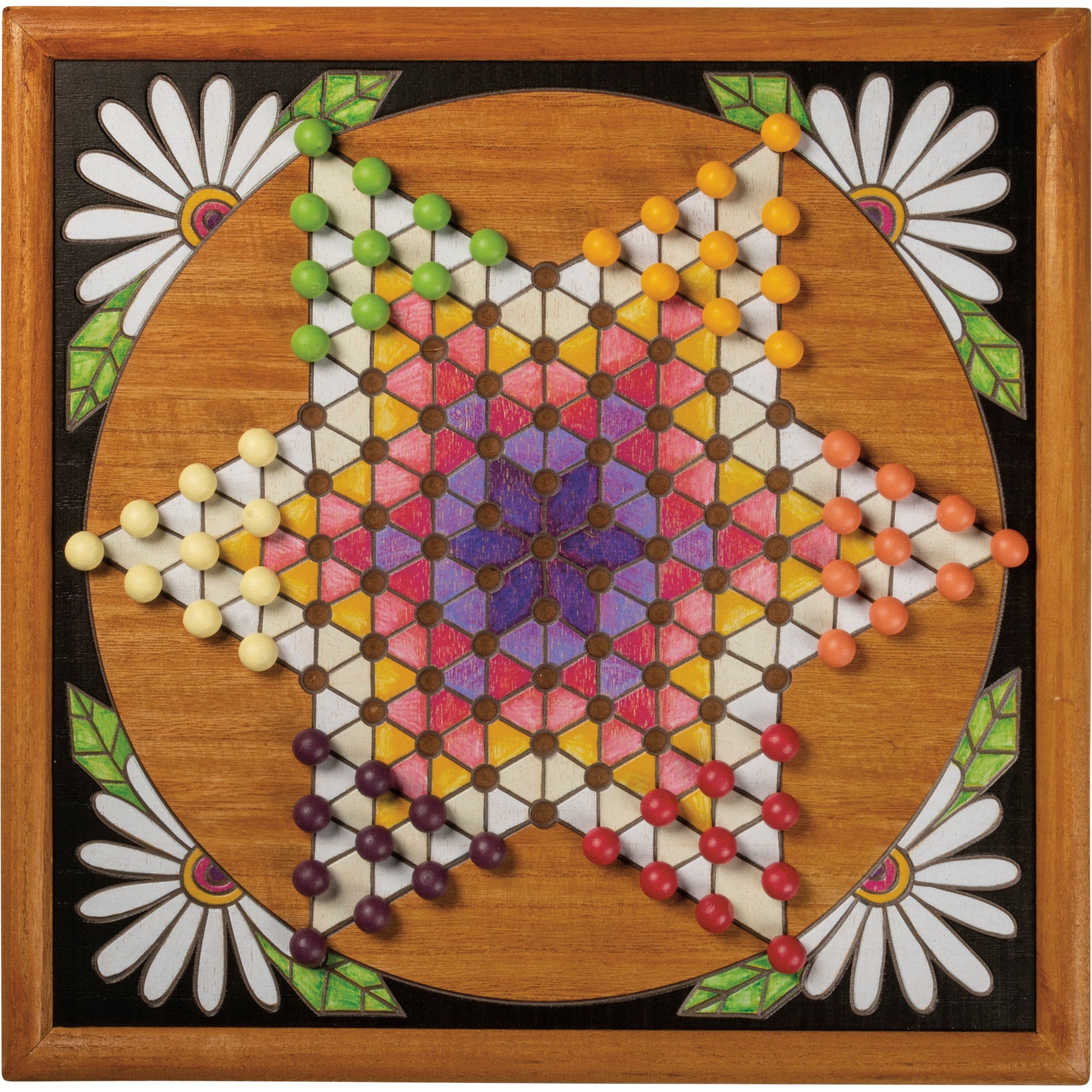 Decorative Wooden Chinese Checkers Wall Game with Marbles and Storage Bag