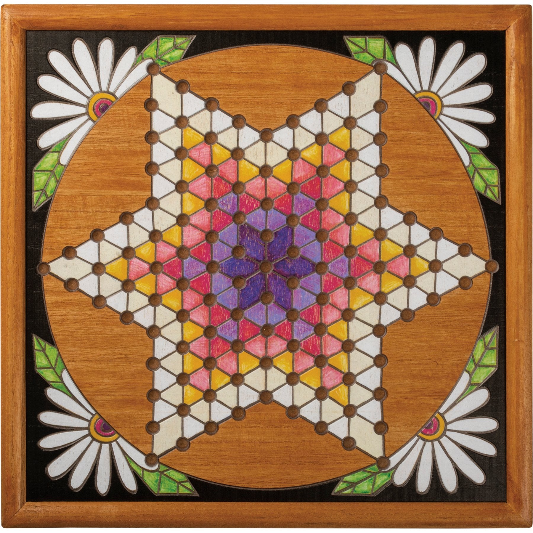 Decorative Wooden Chinese Checkers Wall Game with Marbles and Storage Bag
