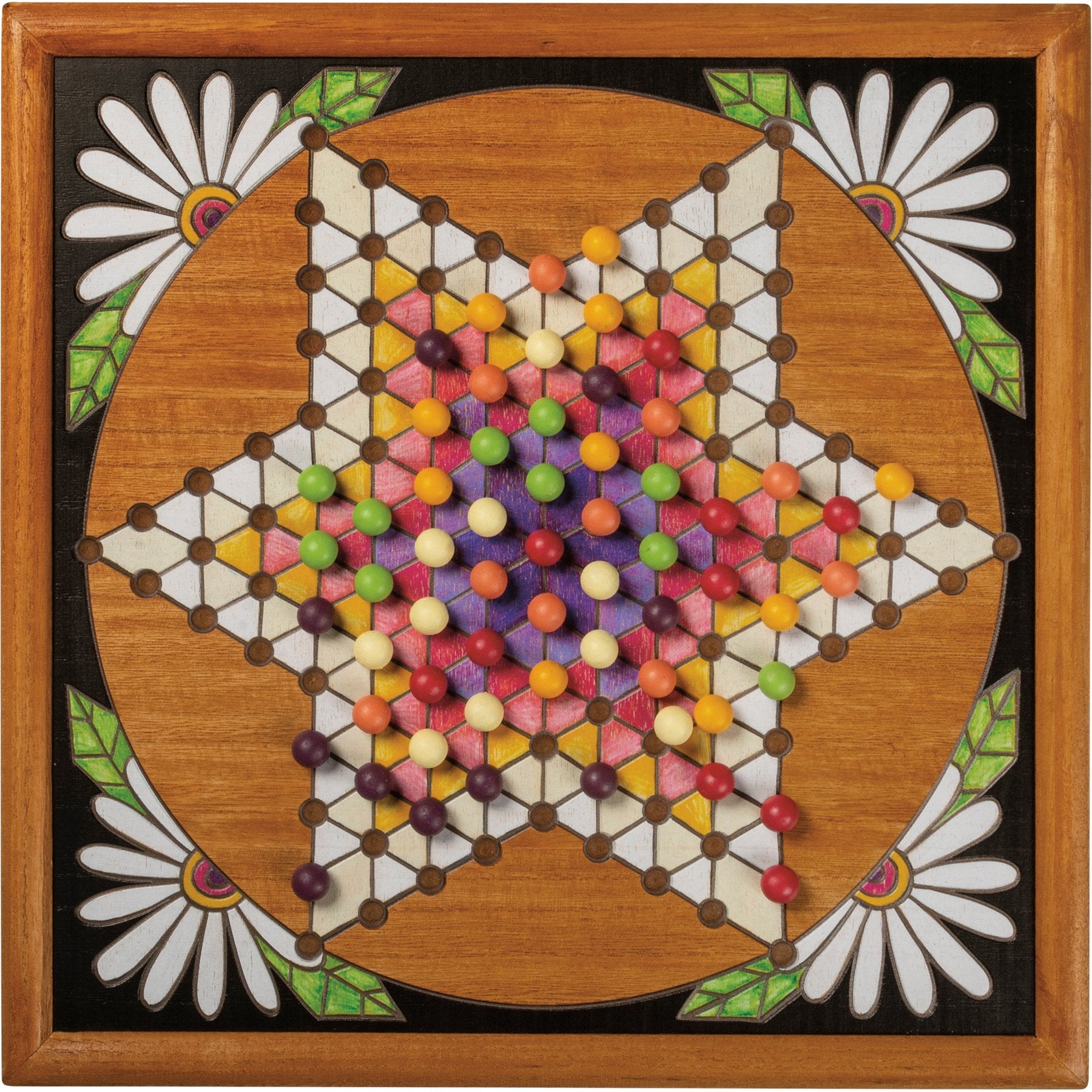 Decorative Wooden Chinese Checkers Wall Game with Marbles and Storage Bag