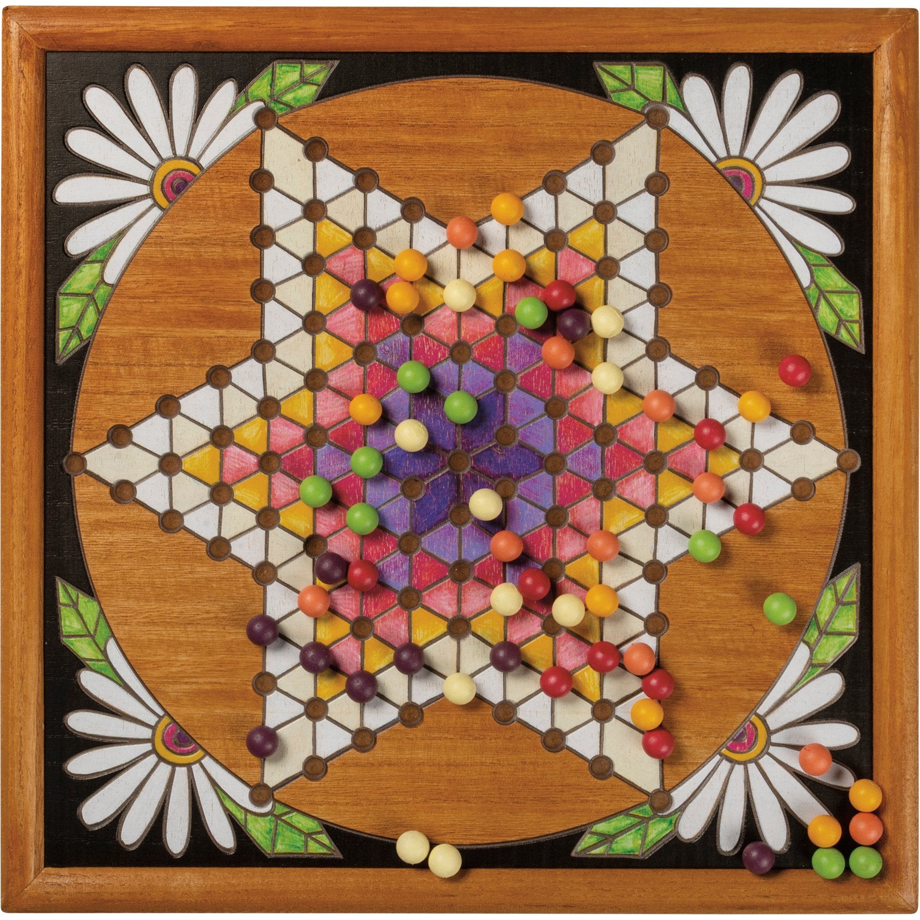 Decorative Wooden Chinese Checkers Wall Game with Marbles and Storage Bag