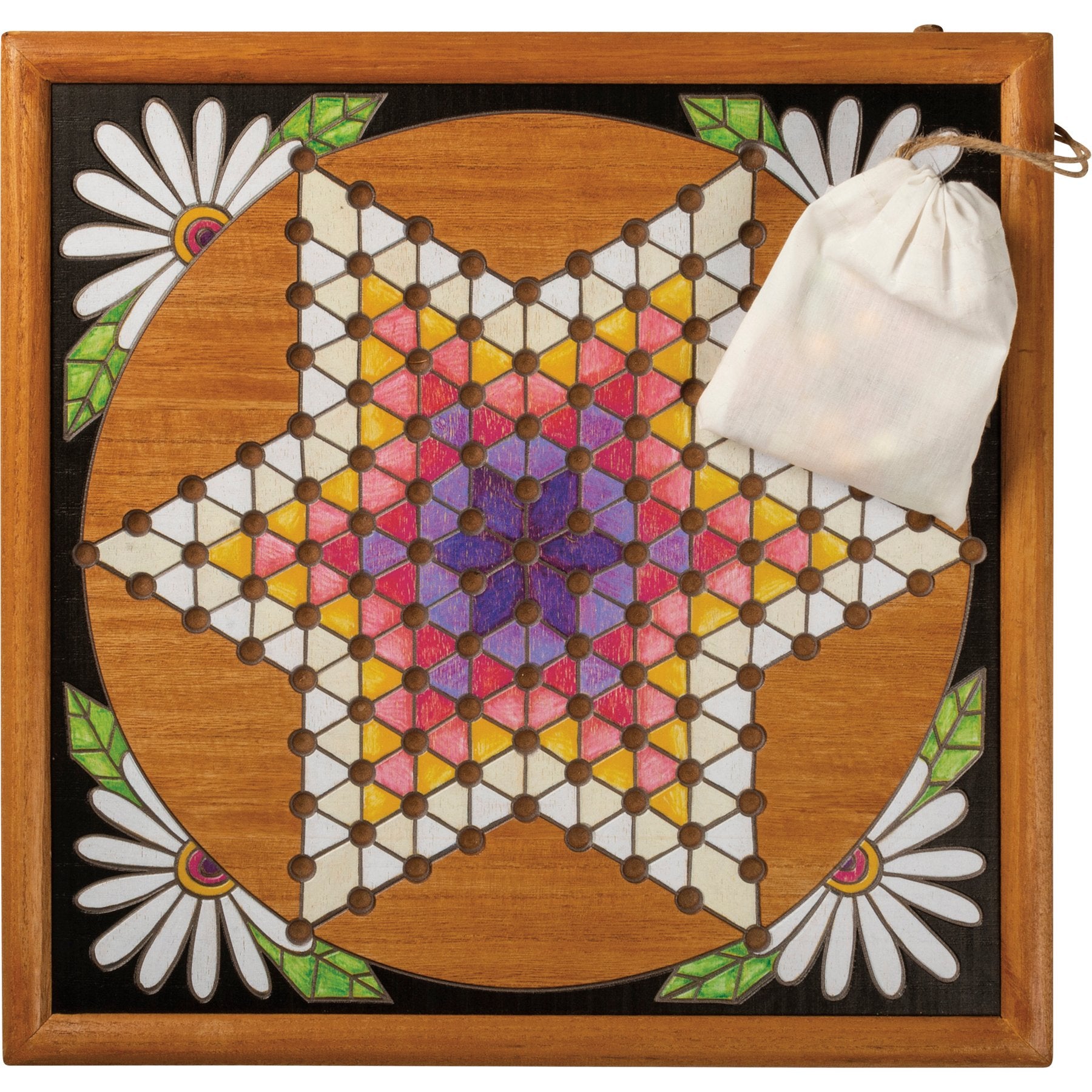 Decorative Wooden Chinese Checkers Wall Game with Marbles and Storage Bag