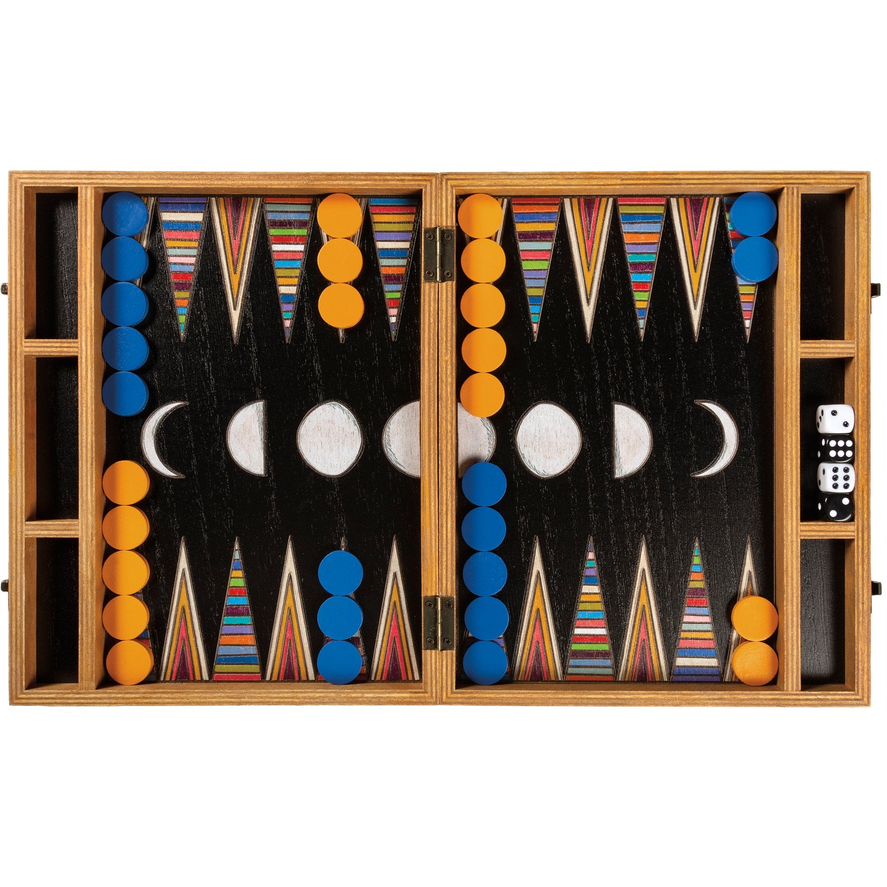 Portable Wooden Travel Backgammon Game with Intricate Wood Burned Designs