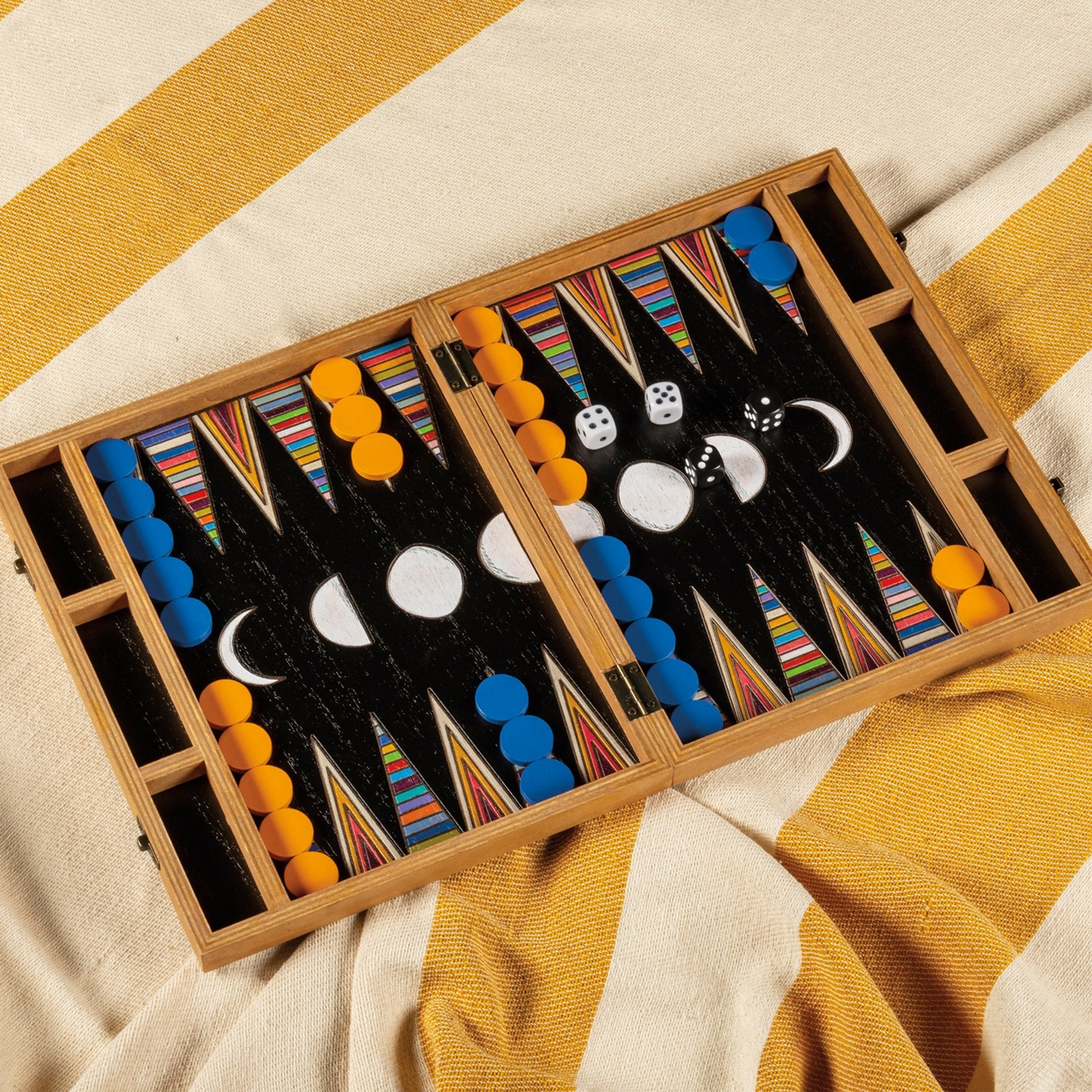 Portable Wooden Travel Backgammon Game with Intricate Wood Burned Designs