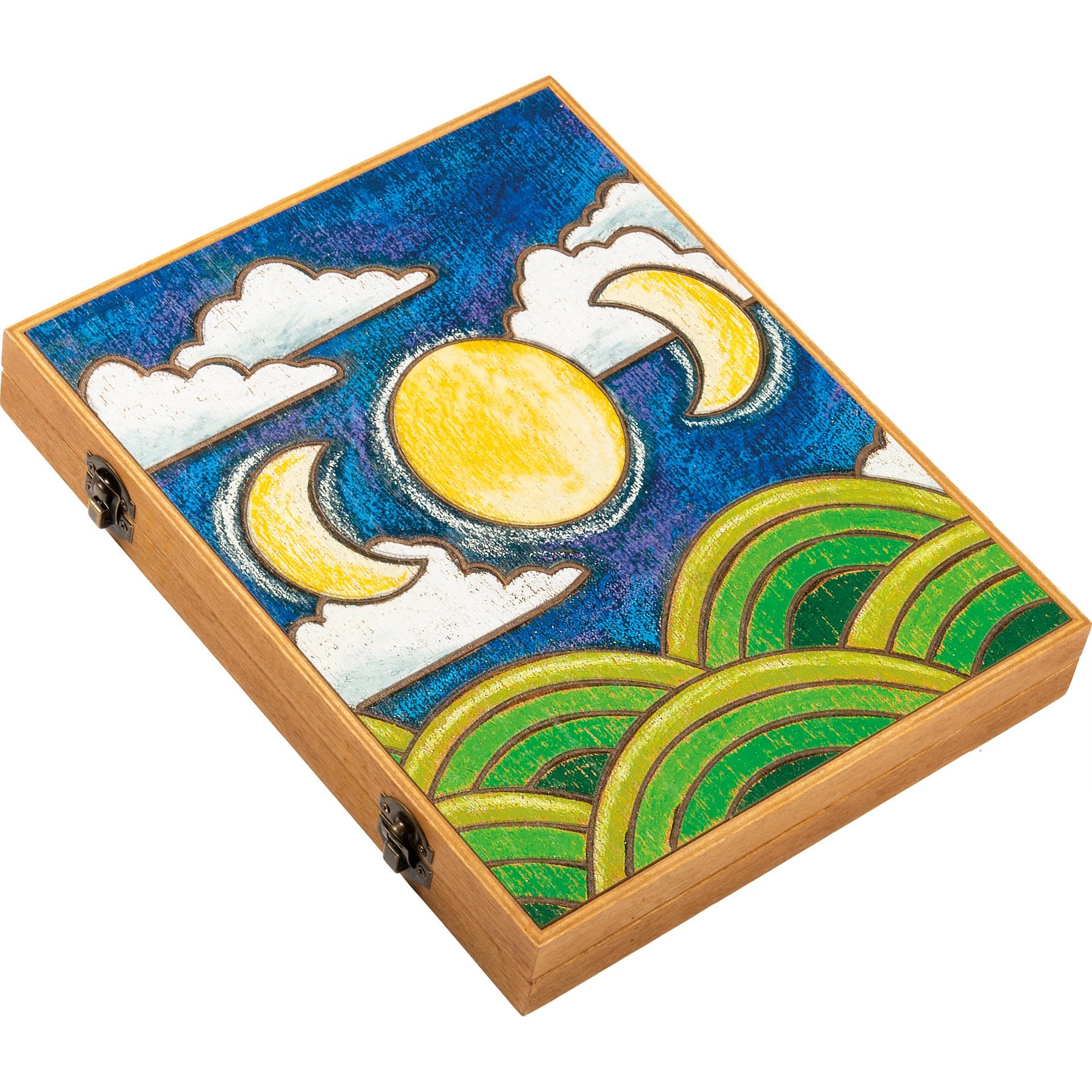 Portable Wooden Travel Backgammon Game with Intricate Wood Burned Designs