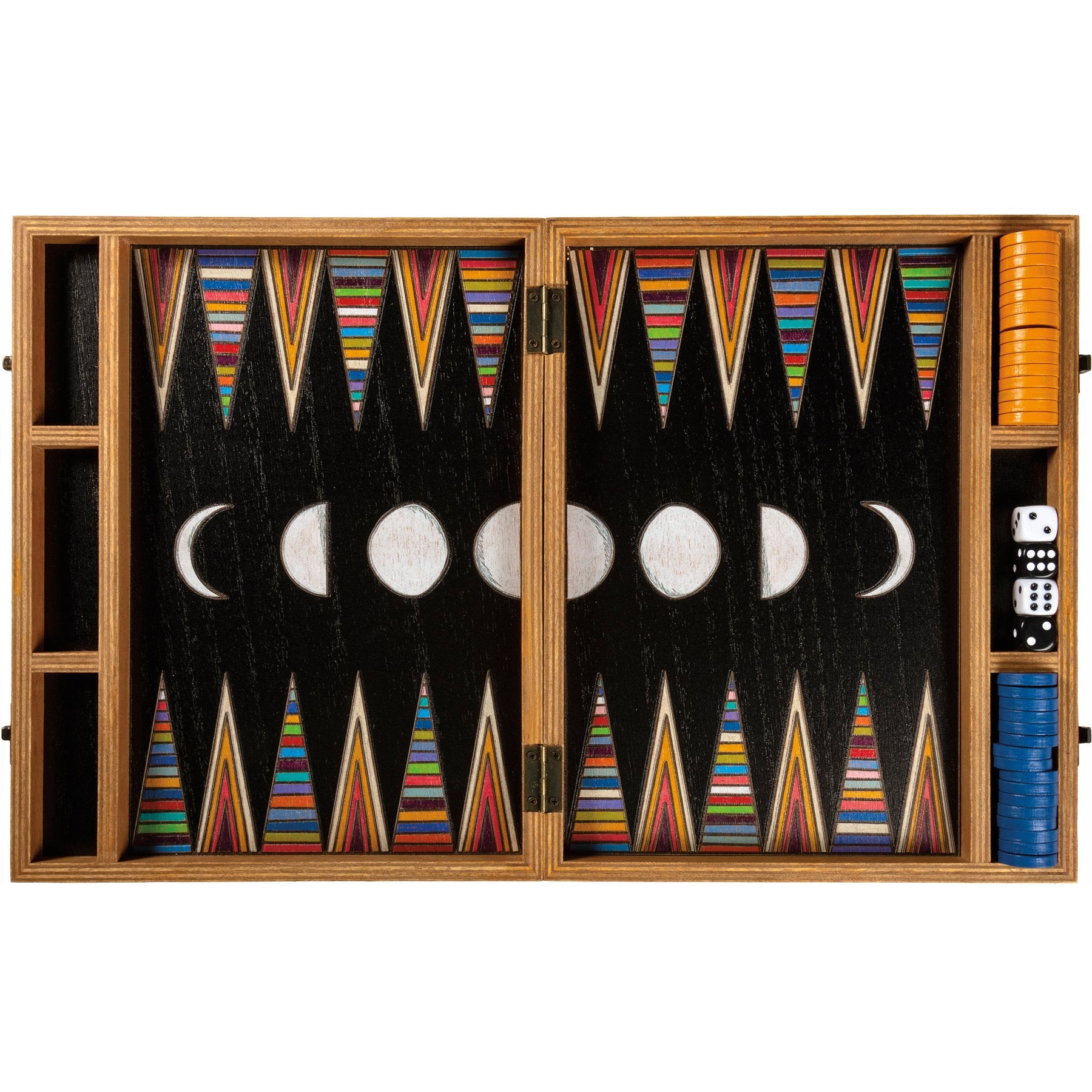 Portable Wooden Travel Backgammon Game with Intricate Wood Burned Designs