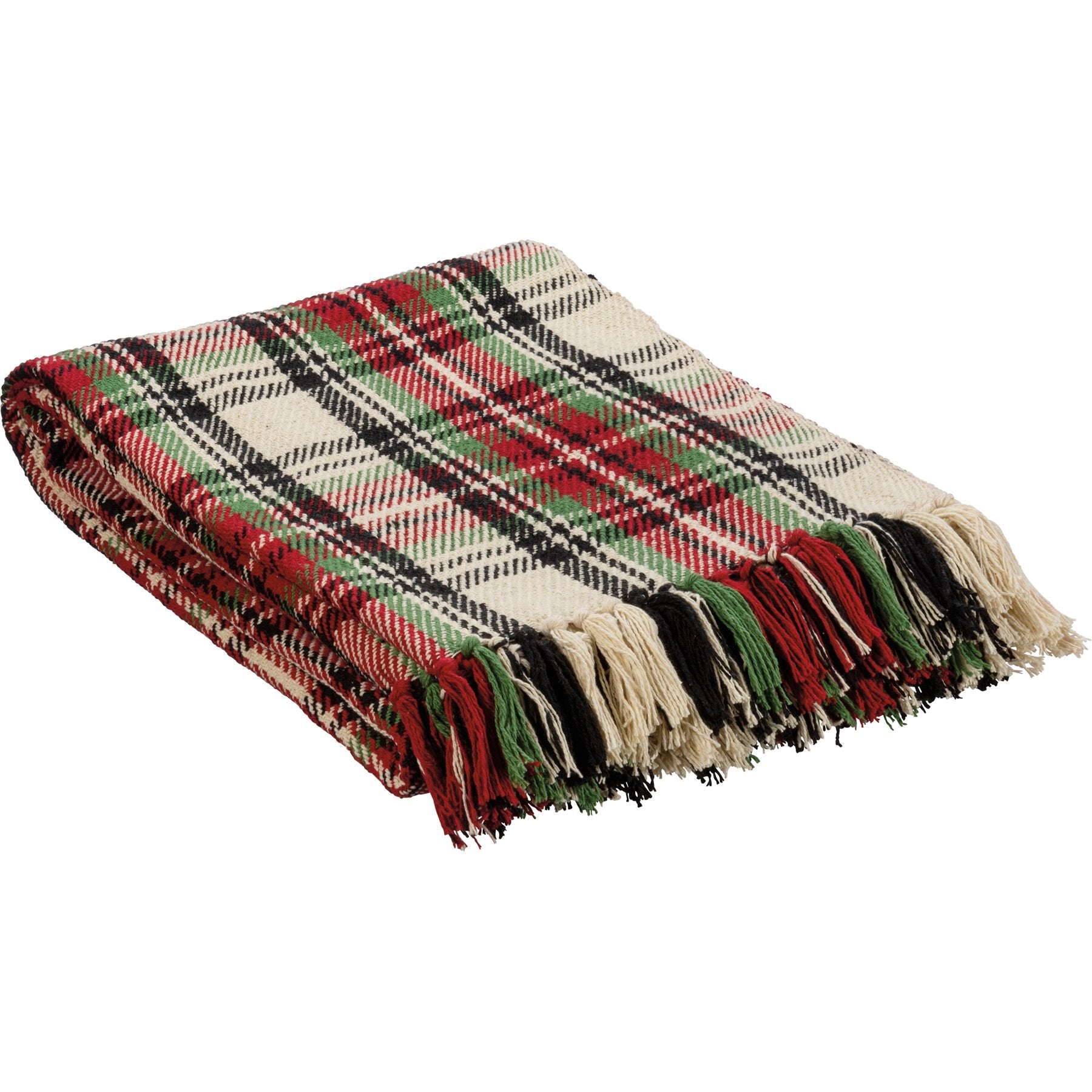 Soft Cream Plaid Cotton Throw Blanket with Fringe for Festive Home Decor