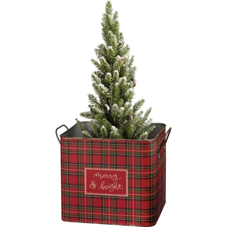 Festive Plaid Metal Holiday Storage Bins Set - Merry & Bright Decor