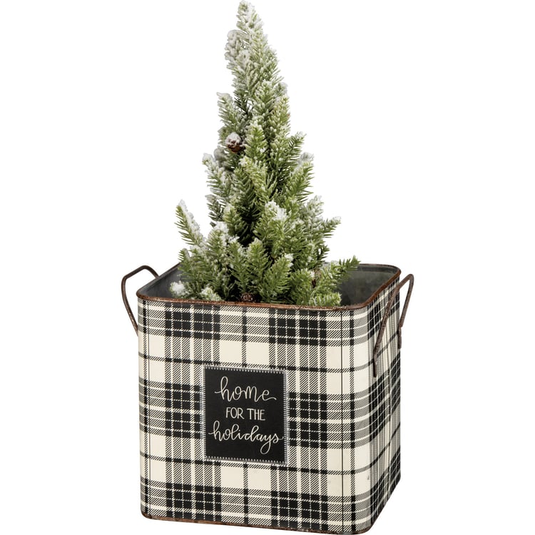 Festive Plaid Metal Holiday Storage Bins Set - Merry & Bright Decor