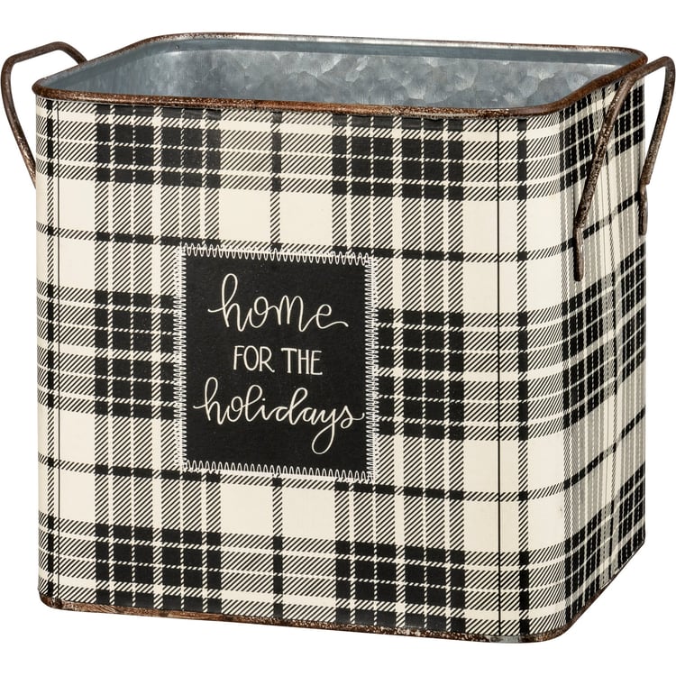 Festive Plaid Metal Holiday Storage Bins Set - Merry & Bright Decor