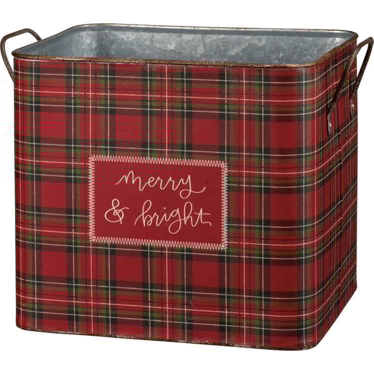 Festive Plaid Metal Holiday Storage Bins Set - Merry & Bright Decor