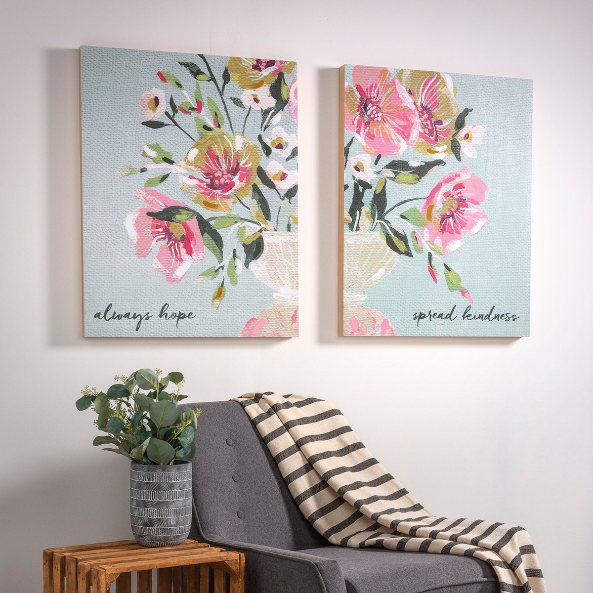 Inspiring Botanical Always Hope Spread Kindness Wood Box Sign Set Decor
