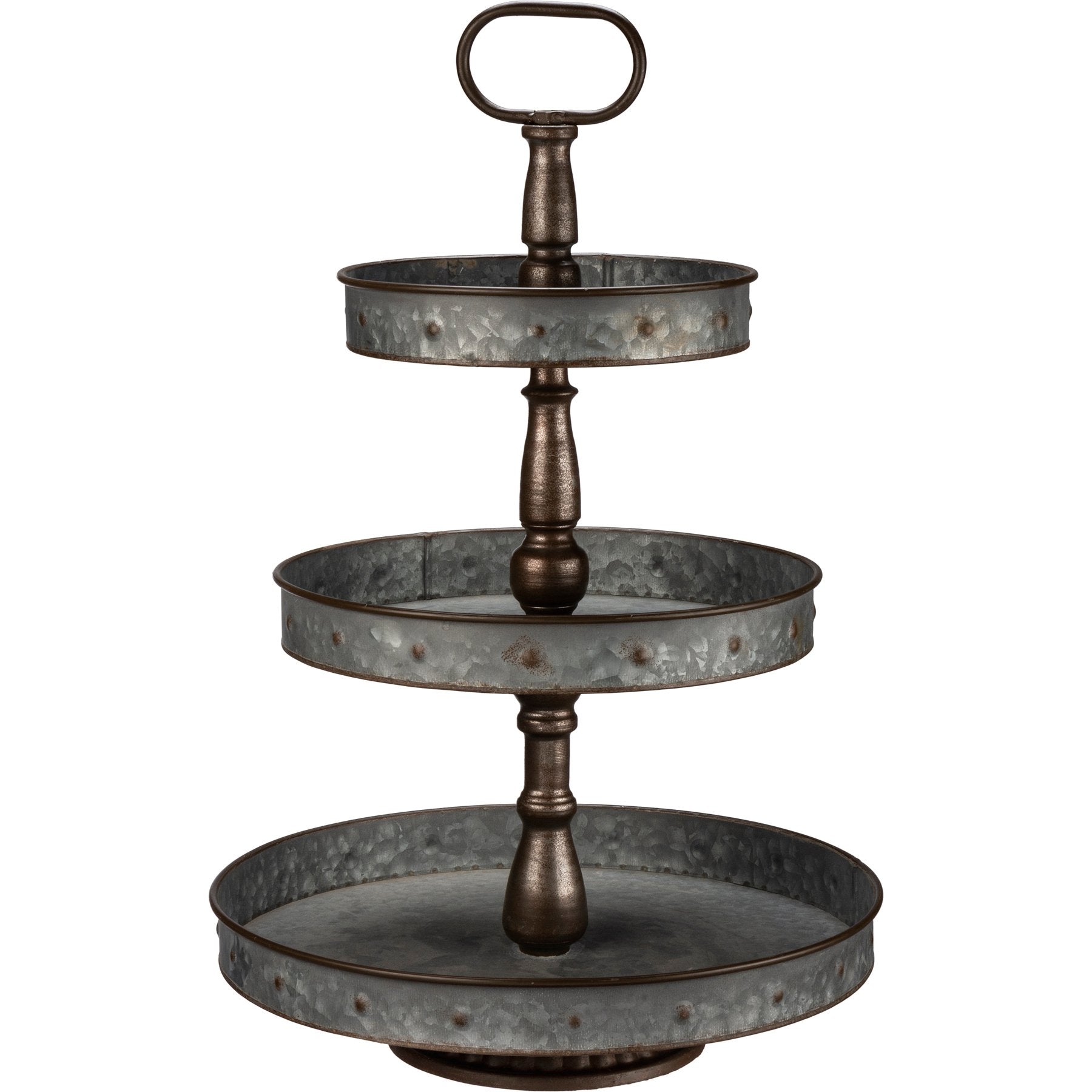 Rustic Galvanized Metal Three-Tiered Round Display Tray for Farmhouse Decor