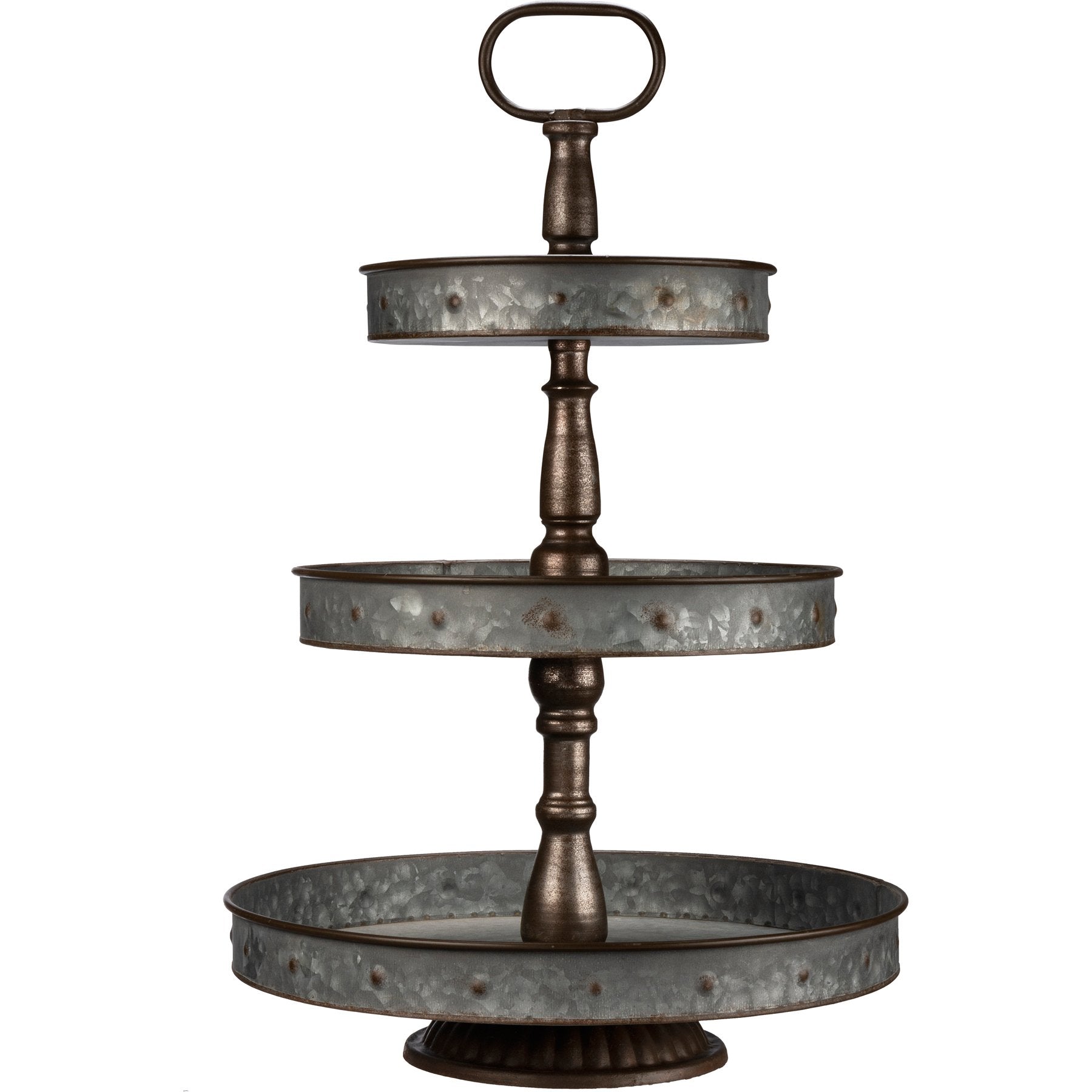 Rustic Galvanized Metal Three-Tiered Round Display Tray for Farmhouse Decor