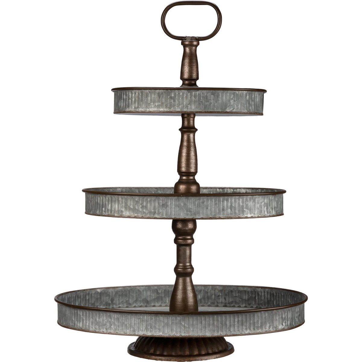 Chic Farmhouse 3-Tiered Oval Galvanized Metal Serving Tray & Display Stand