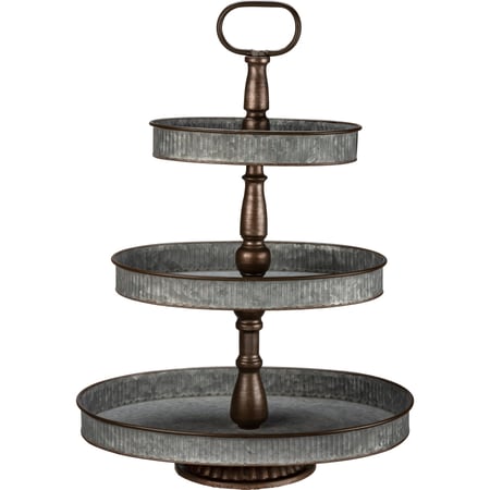 Chic Farmhouse 3-Tiered Oval Galvanized Metal Serving Tray & Display Stand