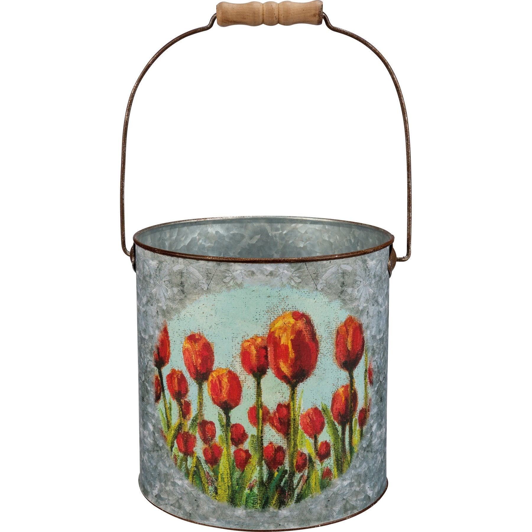 Charming Farmhouse Metal Buckets Set with Bunny Chick Daffodil Art
