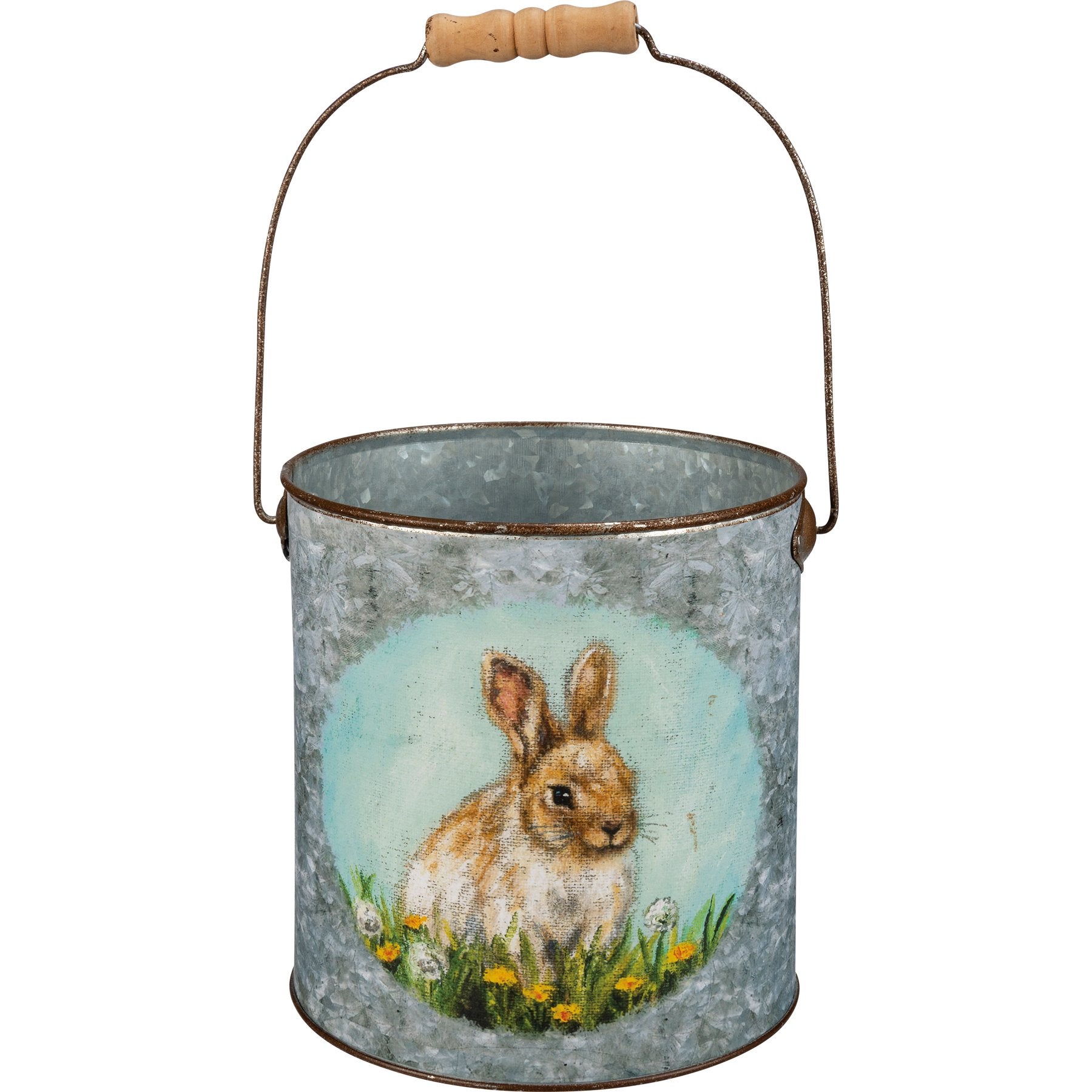 Charming Farmhouse Metal Buckets Set with Bunny Chick Daffodil Art