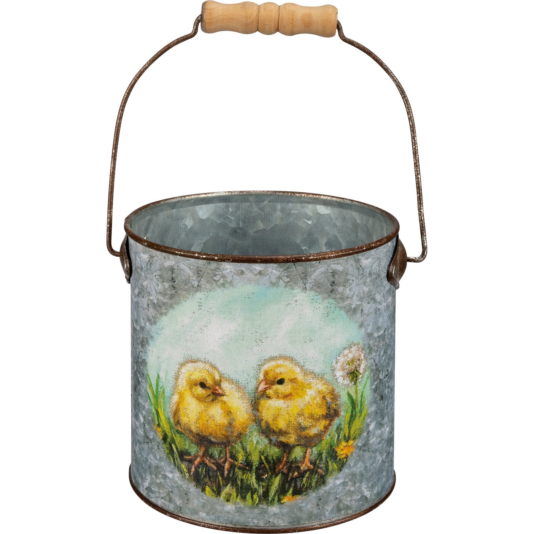Charming Farmhouse Metal Buckets Set with Bunny Chick Daffodil Art